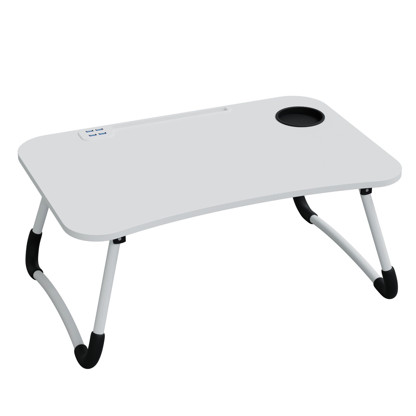 HAGO Laptoptisch 60x40cm Weiß Notebooktisch Lapdesk klappbar USB Laptophalter Tabletfac, klappbar,Getränkehalter,Ventilator,Leselampe,USB,weiche Füße