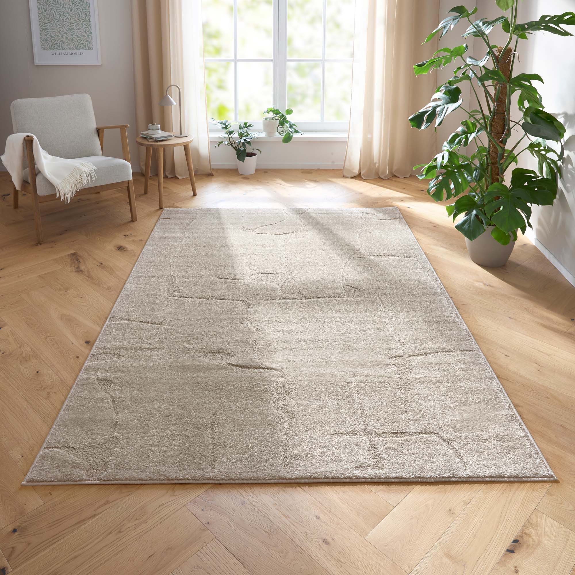 TaraCarpet Teppich Tara Carpet Avalon uni Hoch-Tief-Struktur, rechteckig, Höhe: 13 mm, Wohnzimmer, Schlafzimmer, Esszimmer, Jugendzimmer beige 080x150