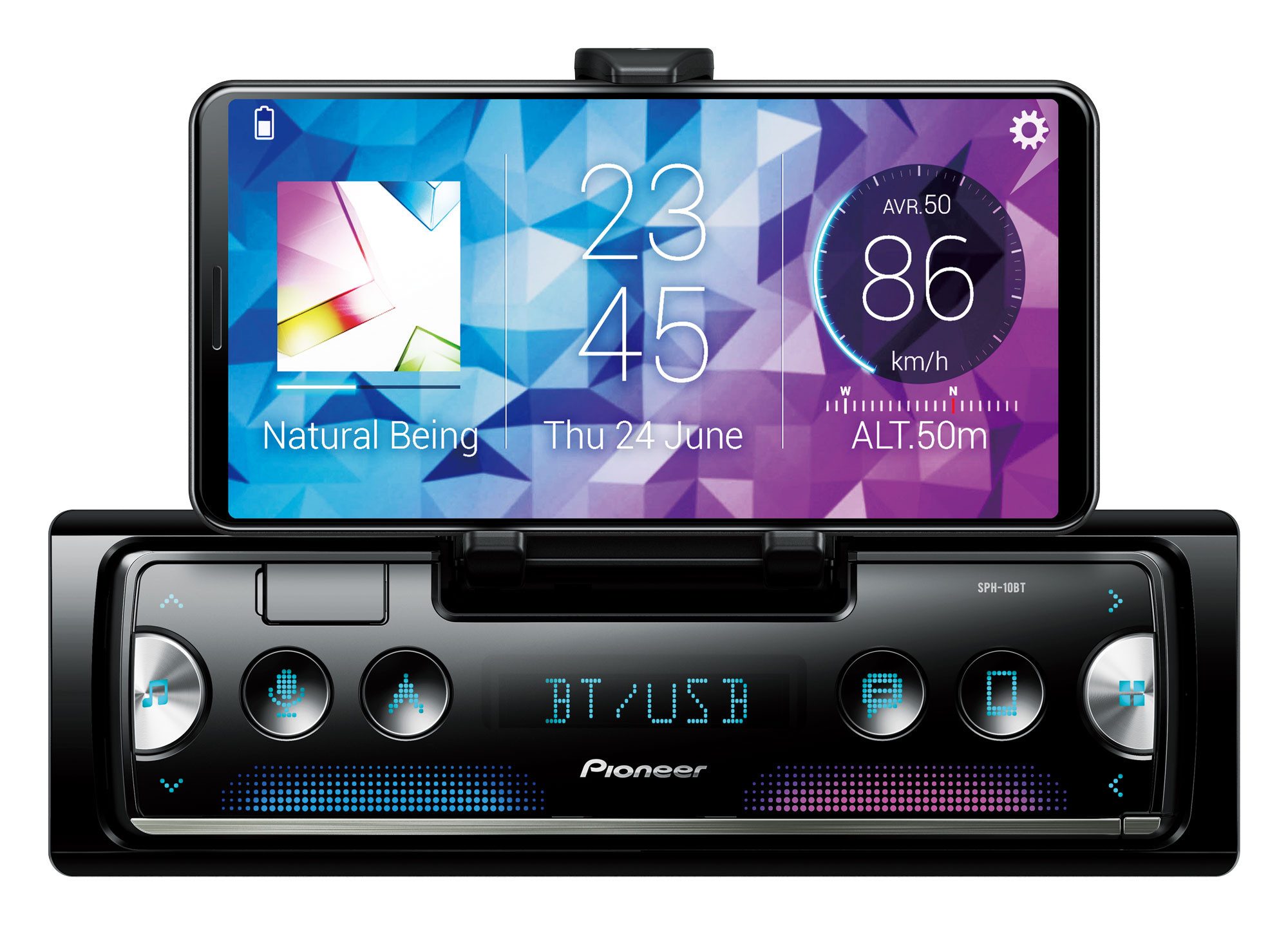 Pioneer SPH-10BT Smartphone Empfänger Bluetooth Spotify Android iPhoneradio Autoradio (RDS, AM/FM Radio, Animiertes Display, Freisprecheinrichtung, 1 DIN)