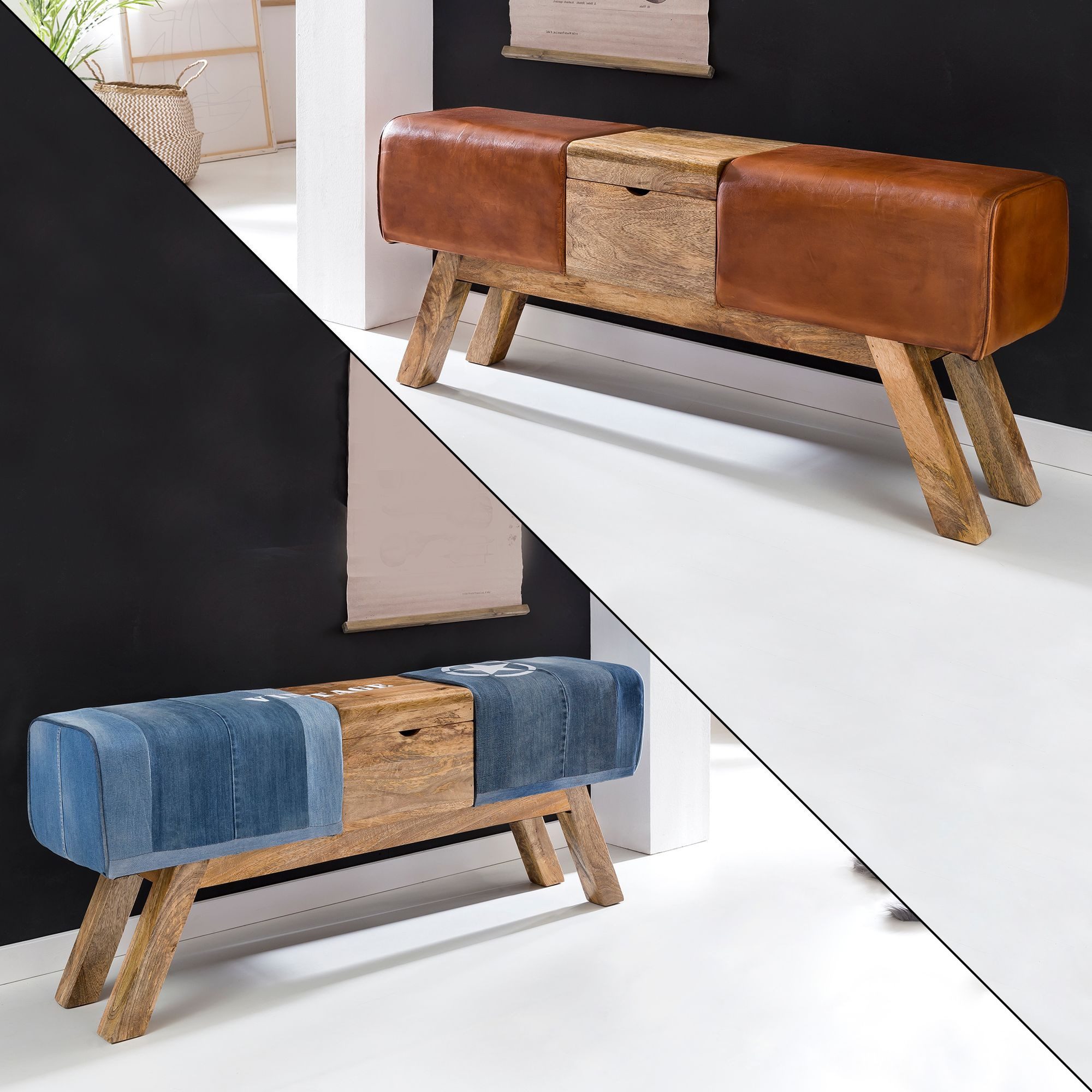 FINEBUY Truhenbank SuVa6423_1 (Turnbock Sitzbank Echtleder Braun 120 x 29 x günstig online kaufen