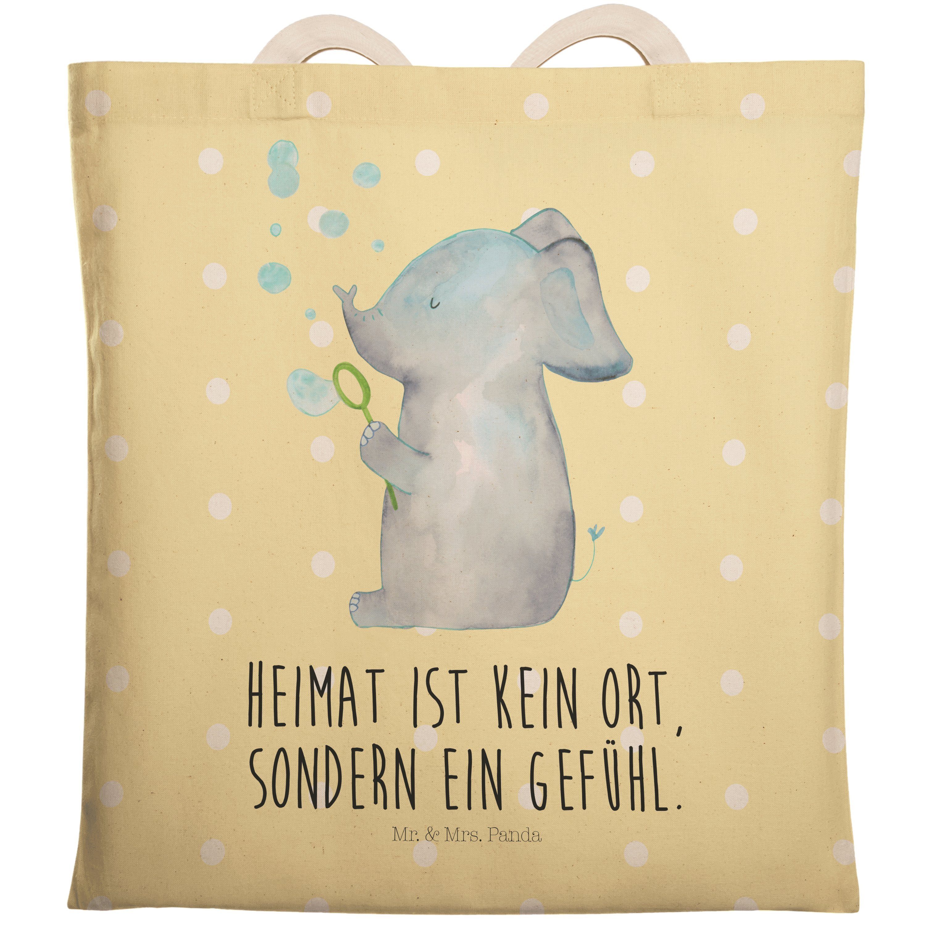 Mr. & Mrs. Panda Tragetasche Elefant Seifenblasen - Gelb Pastell - Geschenk, Dickhäuter, lustige S (1-tlg)