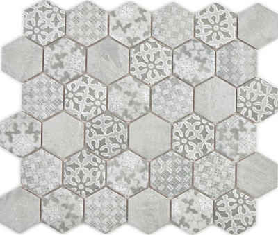 Mosani Mosaikfliesen Hexagonale Sechseck Mosaik Fliese Keramik Wand Fliesenspiegel, Grau