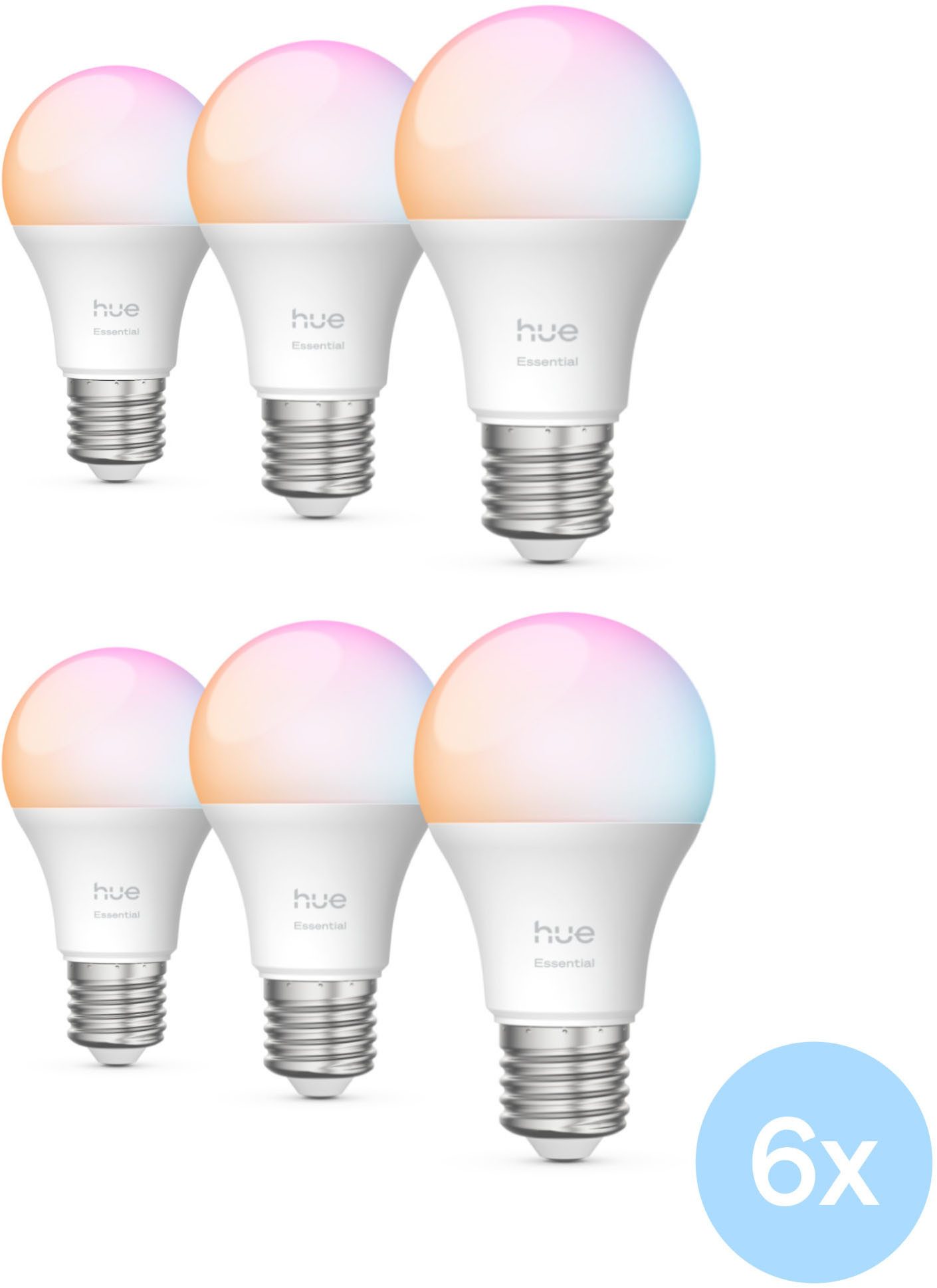 Philips Hue LED-Leuchtmittel Essential White & Color Ambiance smarte Lampe, E27, 6 St., Farbwechsler