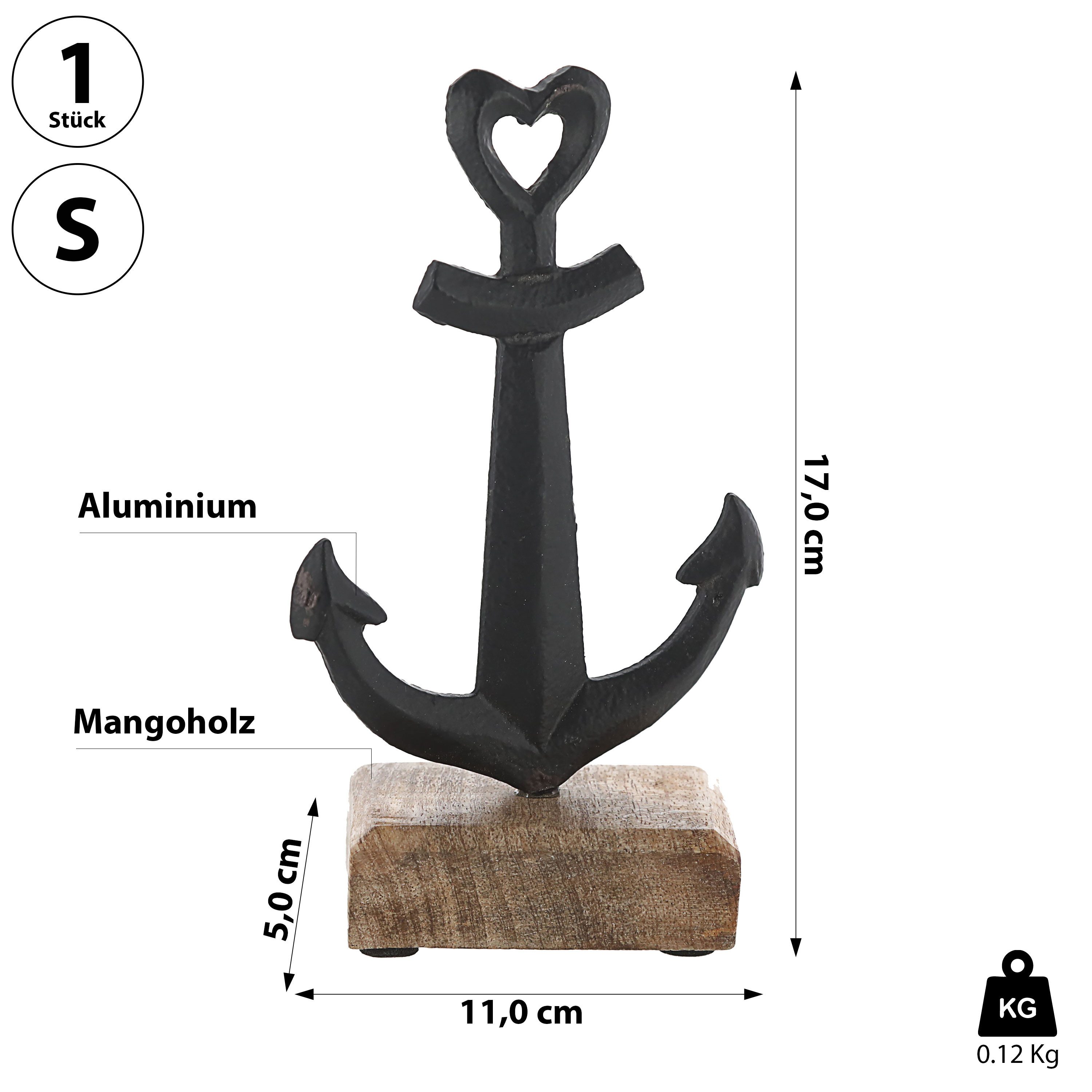 CEPEWA Dekoobjekt Anker auf Sockel 11x17x5cm Mangoholz Aluminum braun schwarz Dekoanker