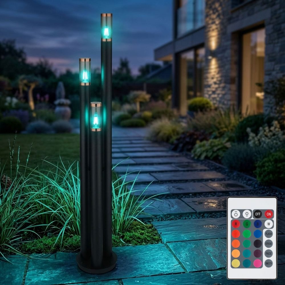 GLOBO LIGHTING LED Außen-Stehlampe, Leuchtmittel inklusive, Warmweiß, RGB LED Wegeleuchten Außen Edelstahl Außenlampe Gartenleuchte