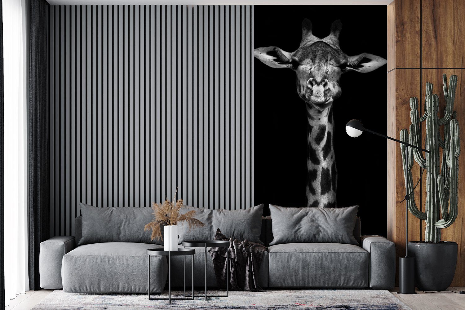 St), - - Matt, Porträt Vliestapete bedruckt, Schlafzimmer für Wohnzimmer Tiere Giraffe Schwarz Fototapete Küche, (2 Weiß, Fototapete MuchoWow - -