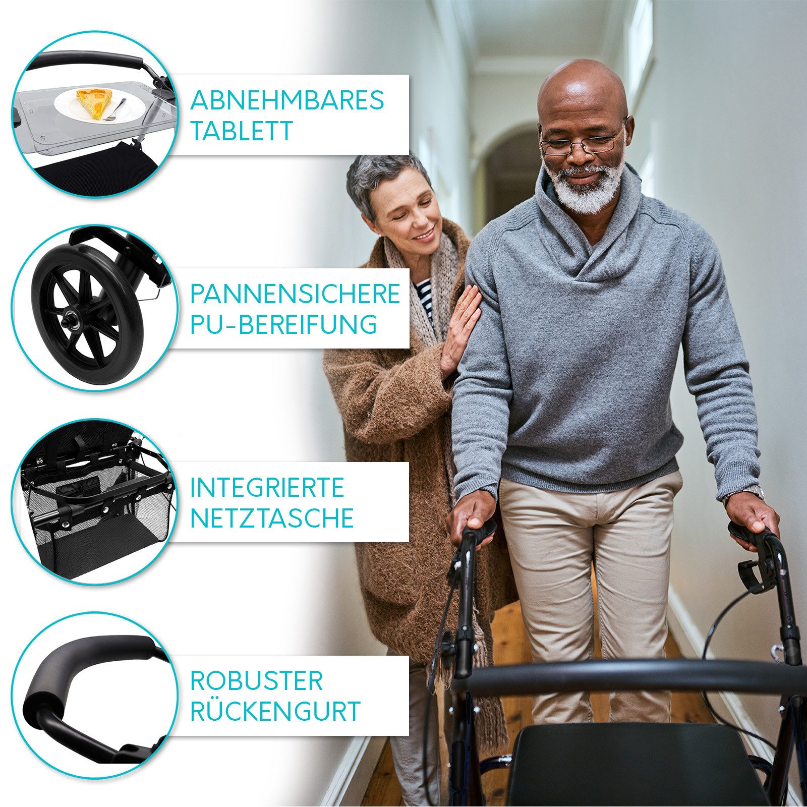 MOBILITY Plus+ Rollator IR10+ - Wohnungsrollator mit Tablett, Indoor Gehwagen - Leichgewicht, schmal und kompakt, klappbar, variabel