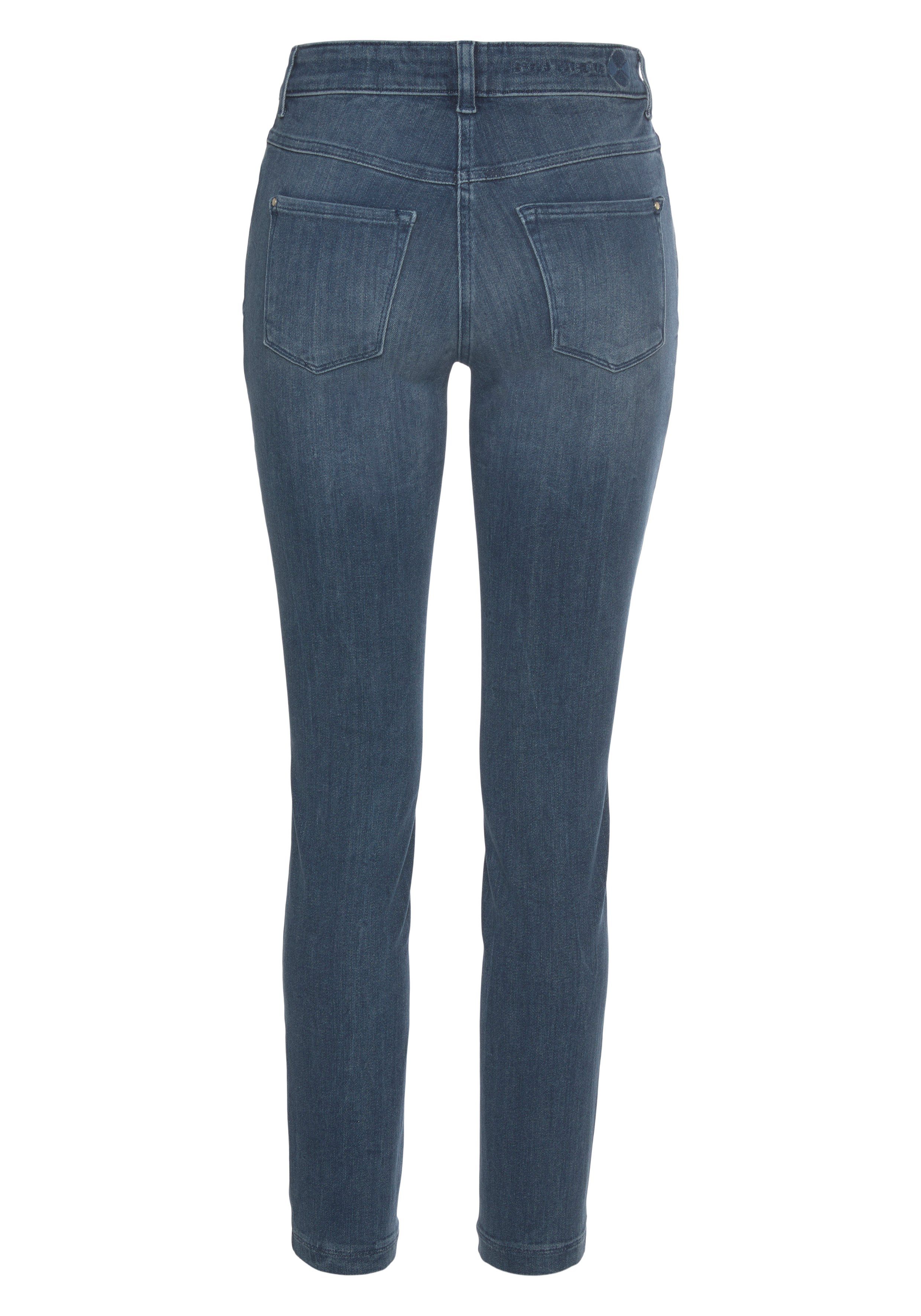 authentic Dream Hochelastische MAC Qualität sorgt perfekten blue den wash Sitz Skinny net Skinny-fit-Jeans dark für