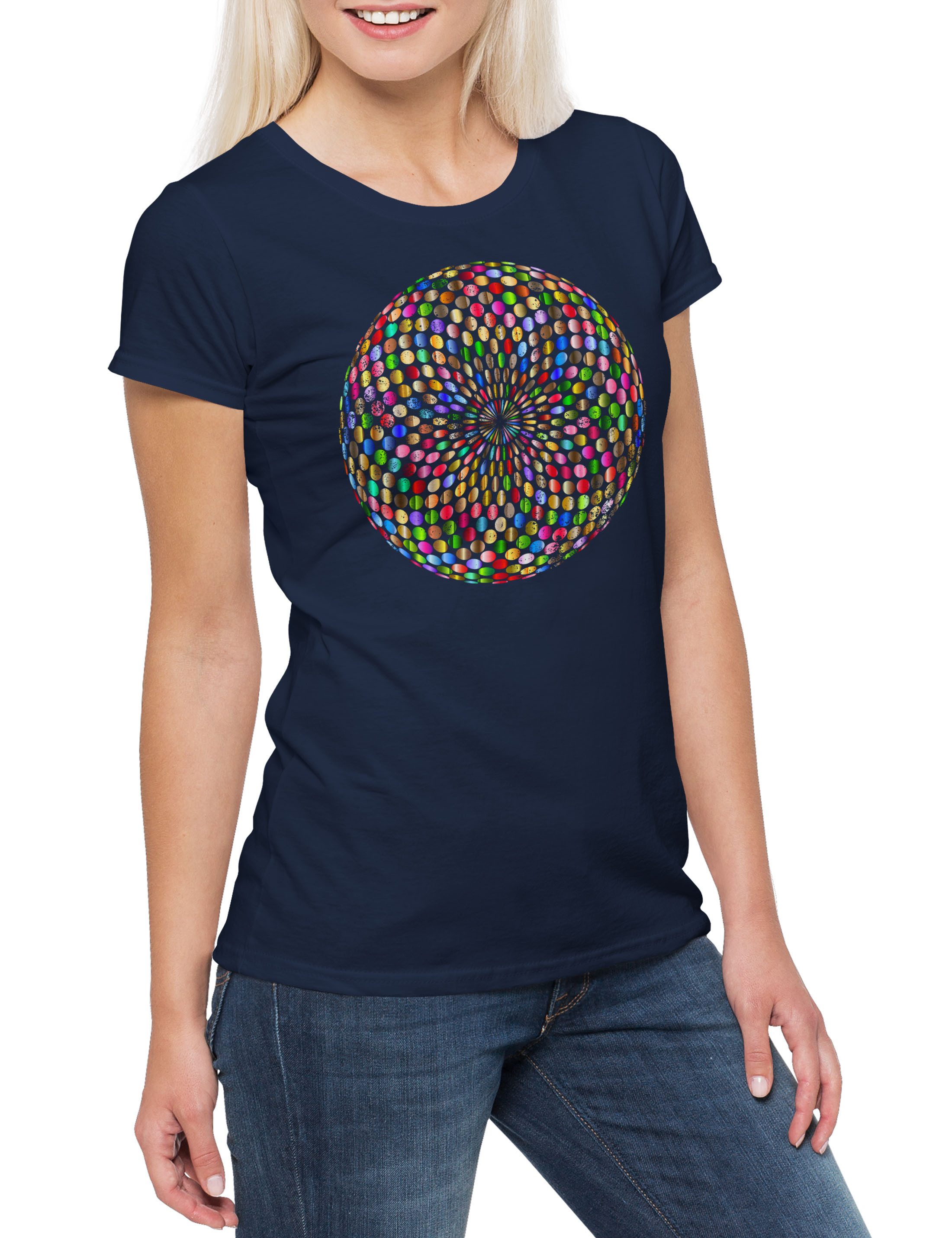 Print-Shirt Psychedelic Disco Light Damen T-Shirt Retro Oldies Music Musik Nerd