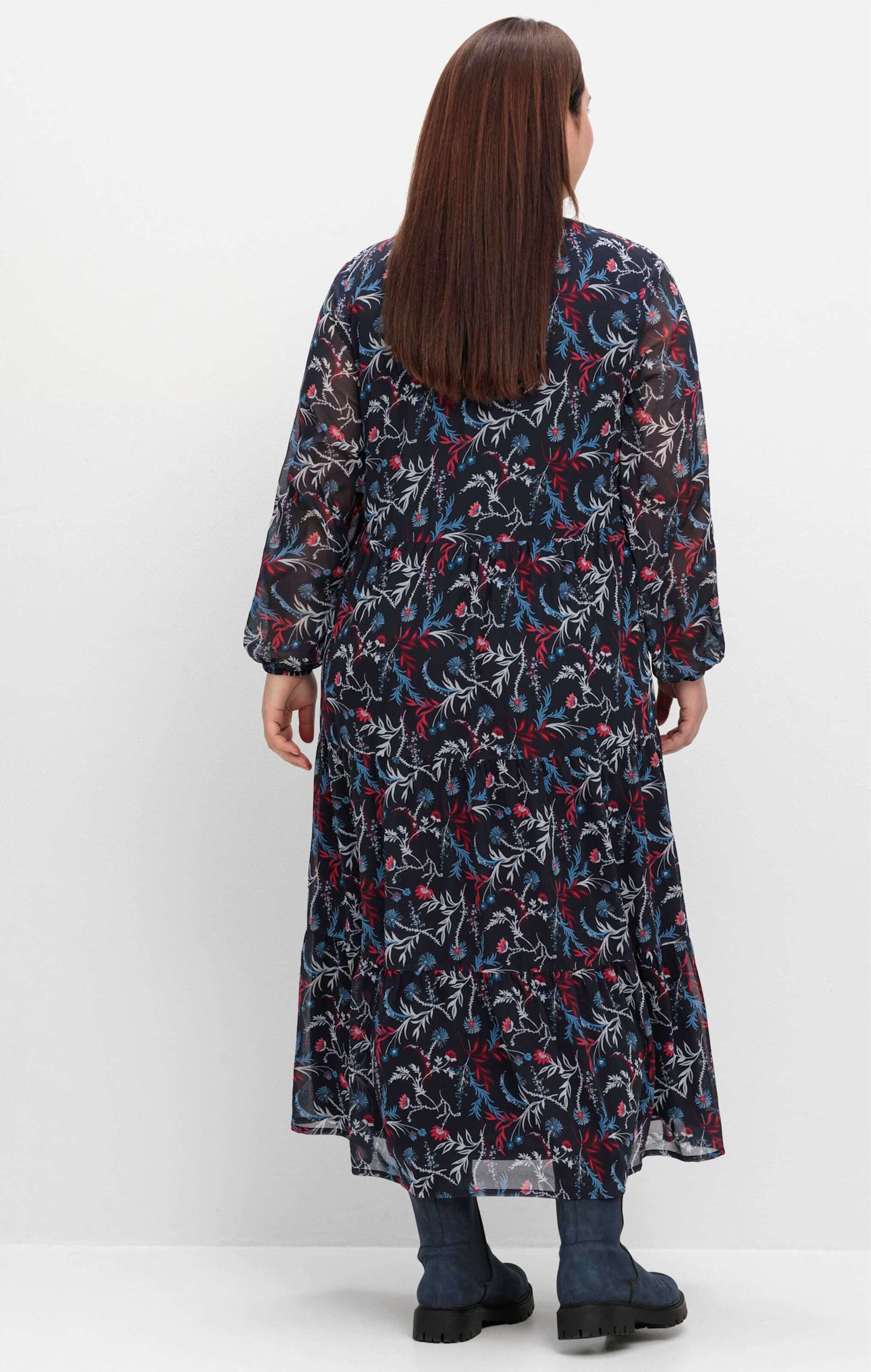 Sheego Etuikleid Maxikleid Langarm aus Chiffon, mit blickdichtem Futter