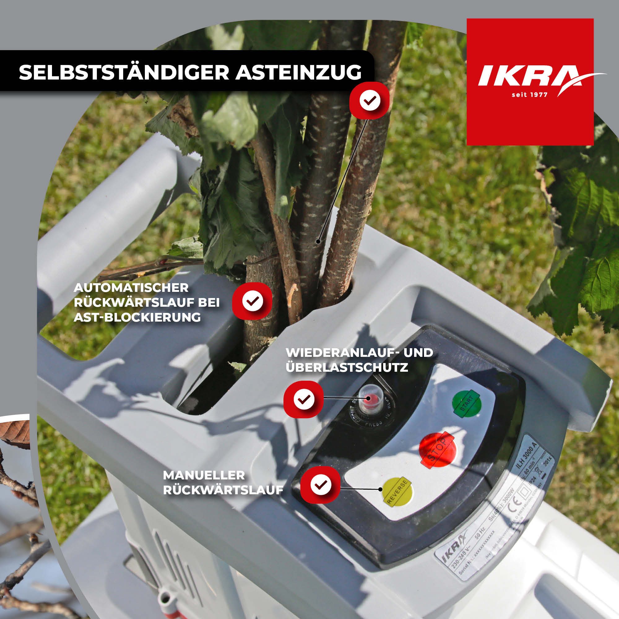 ikra GmbH Häcksler ILH 3000 A, 4,4 cm max. Astdurchmesser, (inkl. Stopfer & Fangbox), 3000 Watt, leiser Lauf, mit Rücklauffunktion – Bild 4 von 5