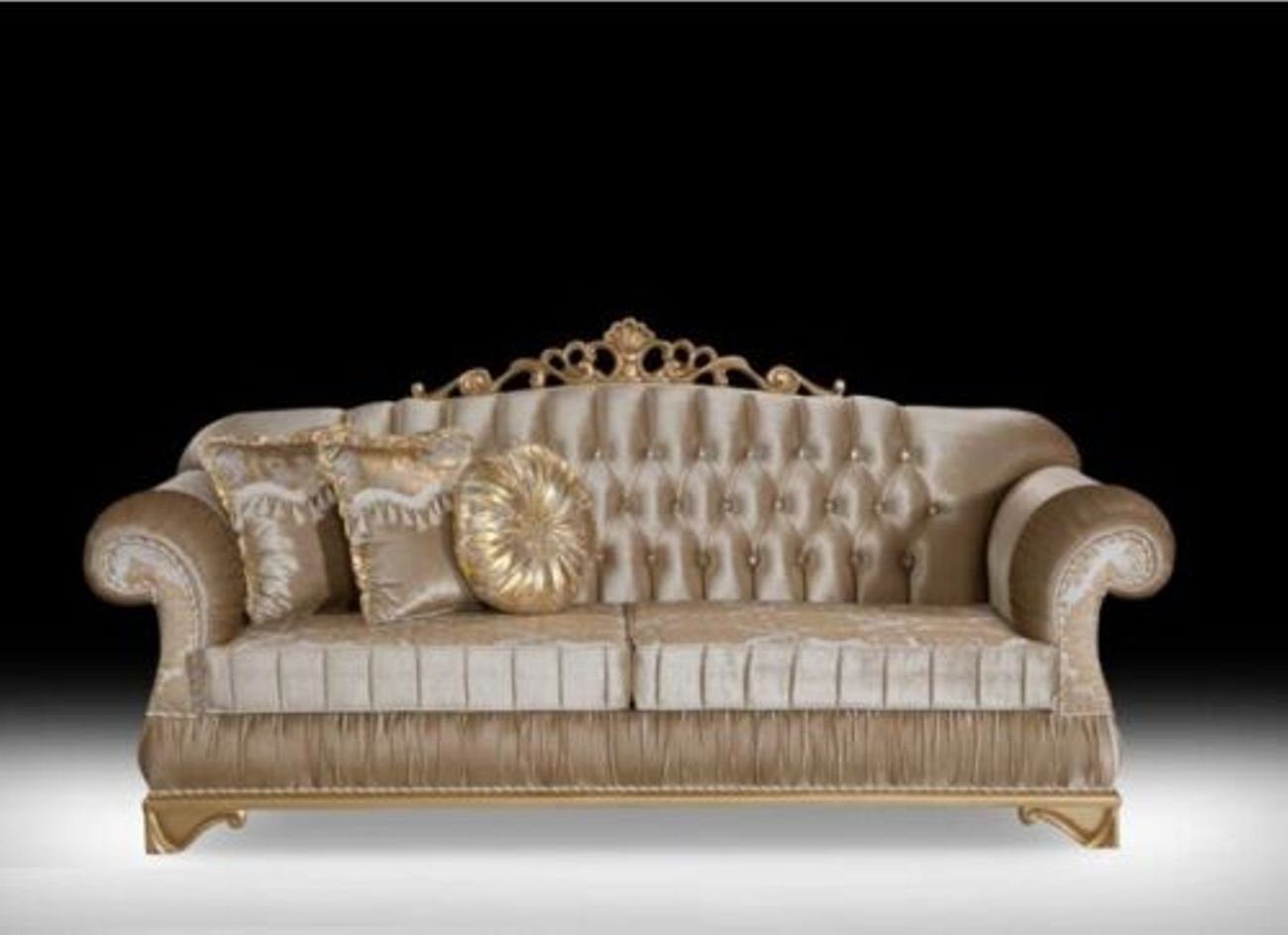 JVmoebel 3-Sitzer Chesterfield Design Polster Sofa Couch Sitz Garnitur Gold Textil, 1 Teile, Made in Europa