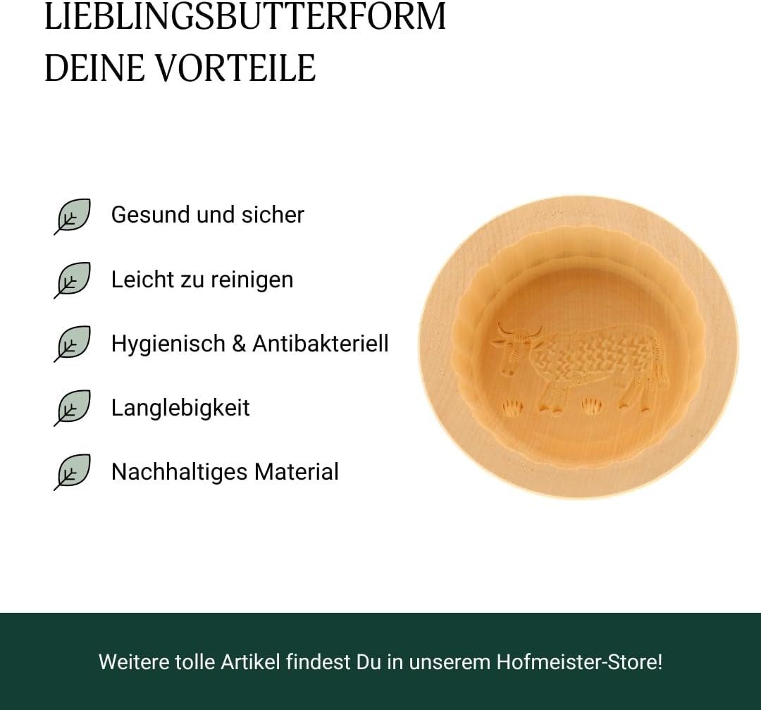 Hofmeister Butterdose Butterform Kuh 11 cm rund 250 g Buttermodel Butterstempel, Ahornholz
