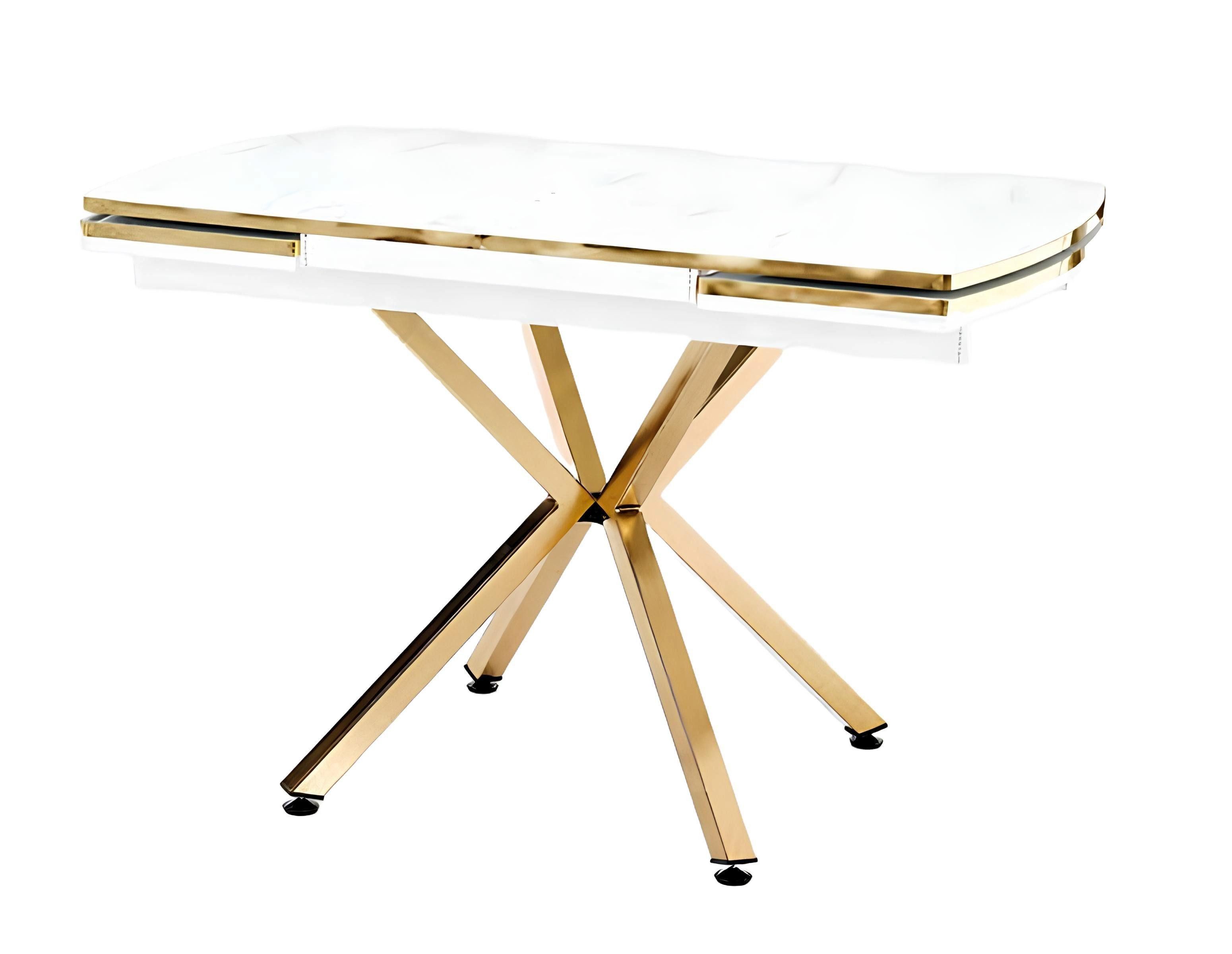 JVmoebel Esstisch Luxus Esstisch Tisch Ausziehbar Weißer Golden X-Tischbeine Edelstahl (1-St., Esstisch), Made in Europa