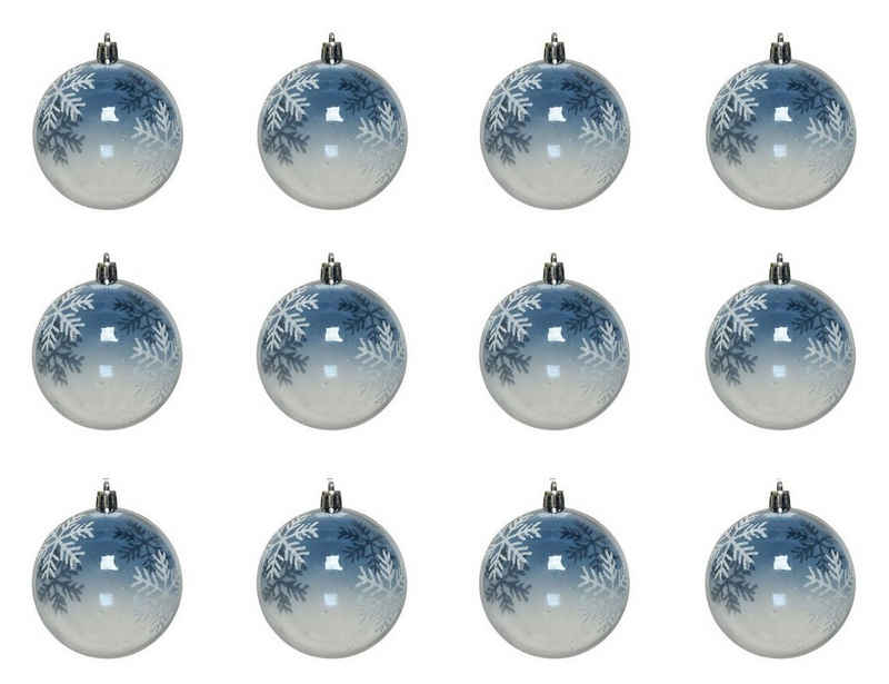 Decoris season decorations Weihnachtsbaumkugel, Weihnachtskugeln Kunststoff Schneeflocken 8cm nachtblau, 12er Set