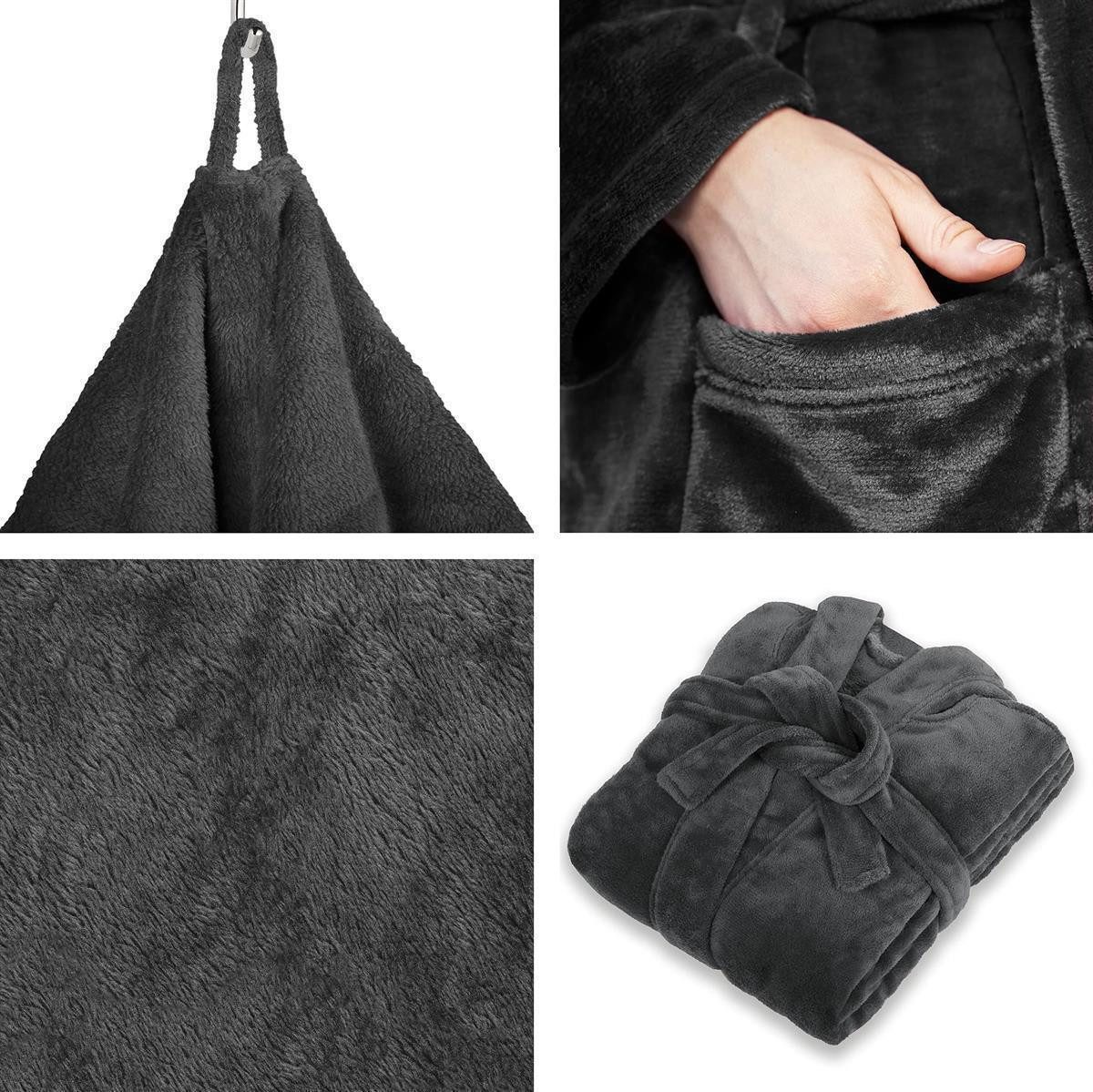 Gräfenstayn Unisex-Bademantel Damen Herren Kuschelfleece Bademantel Größe S-XXXL, warm & kuschelig, Waden bis Knöchellang, Fronttaschen, Gürtel, S-XXXL
