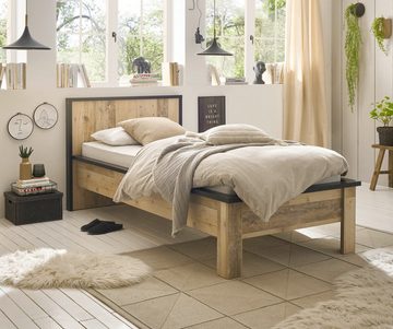 Furn.Design Einzelbett Stove (Bett in Used Wood Und Anthrazit, Liegefläche 90 x 200 cm), höhenverstellbar