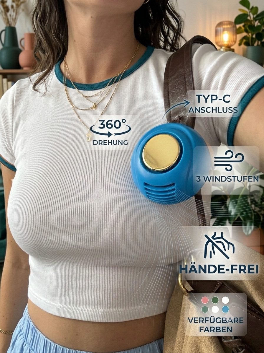 SALCO Mini USB-Ventilator KJ002 Tragbarer Blattloser Mini-Ventilator mit Clip – 360°