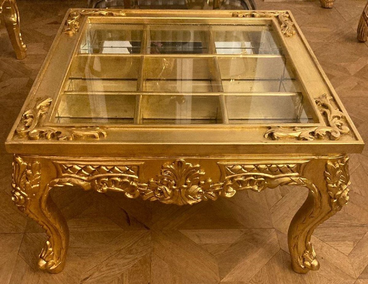 Casa Padrino Couchtisch Casa Padrino Barock Couchtisch mit aufklapparer Tischplatte Gold - Prunkvoller Massivholz Wohnzimmertisch im Barockstil - Barockstil Wohnzimmer Möbel - Barock Möbel - Antik Stil Wohnzimmer Möbel