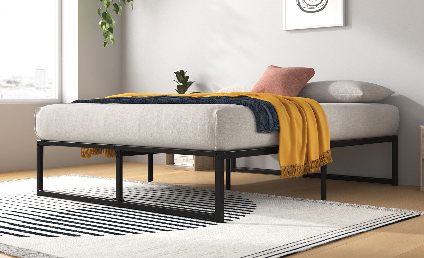 ZINUS Bettgestell Lorelei, moderner Bettrahmen mit integriertem Lattenrost, Gästebett (Packung, 1-tlg., Metallbett, Schwarz, 160x200 cm), Kinderleichter Aufbau, EcoFriendly Packaging, ohne Matratze