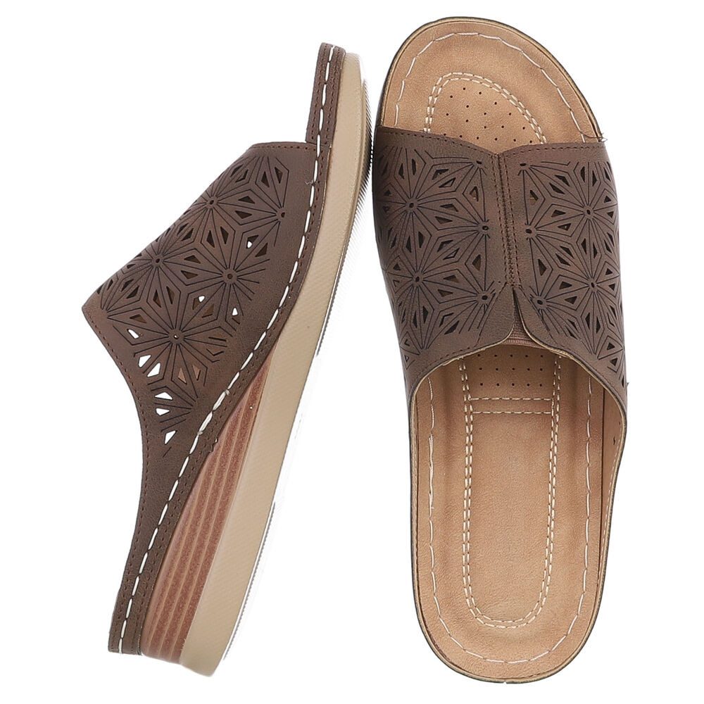Ital-Design Damen Pantolette mit Lochprägung und Keilsohle Pantolette (91849296) Keilabsatz/Wedge Keilsandaletten in Braun