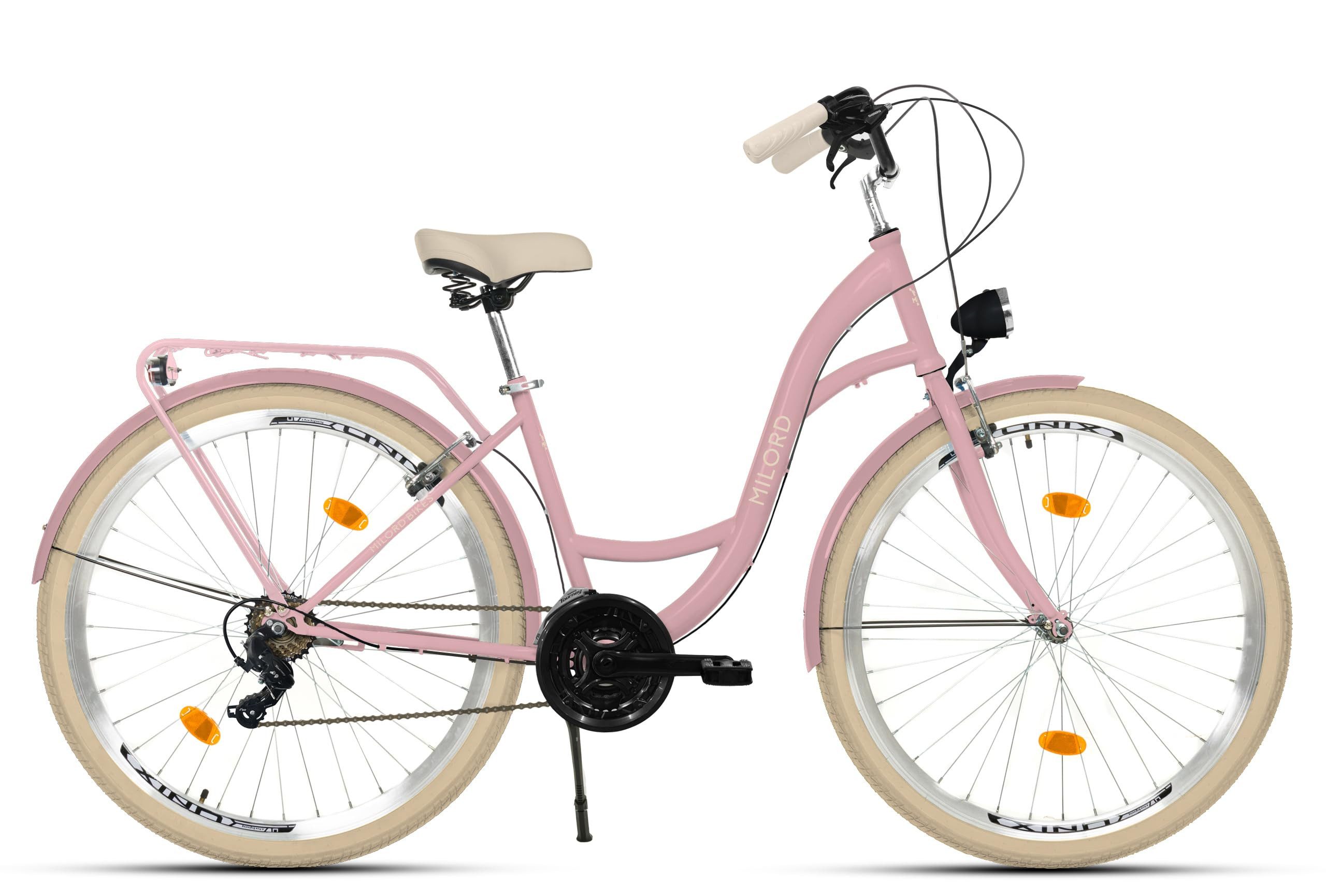 Milord Cityrad Damenfahrrad Citybike Hollandrad Fahrrad, 26/28 Zoll, 21-Gang, 21 Gang, (Fahrradständer, Gepäckträger, Klingel, Korb, Kotflügel)