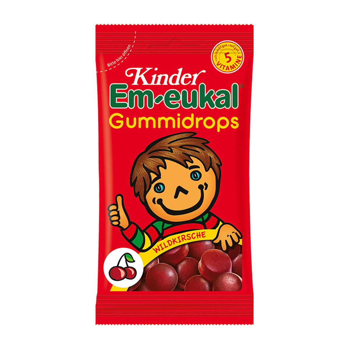 Em-eukal Süßigkeit, Em eukal Kinder Wildkirsche fruchtige Gummidrops mit 5 Vitaminen 75g