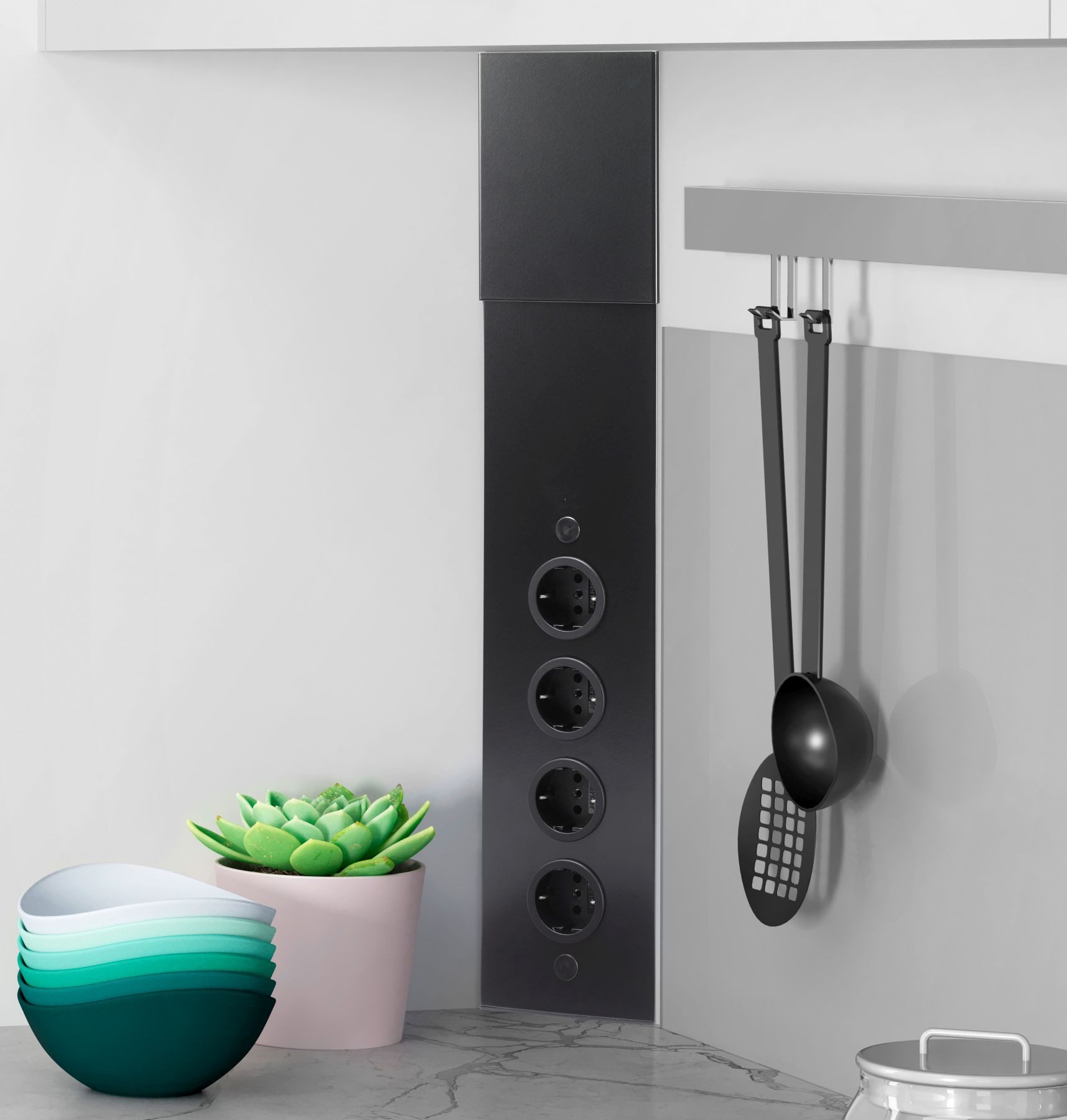Thebo Küchensteckdose Riva 4-fach Ecksteckdose Küche 46-58cm Steckdosenleist Mehrfachsteckdose (Kabellänge 2.00 m)