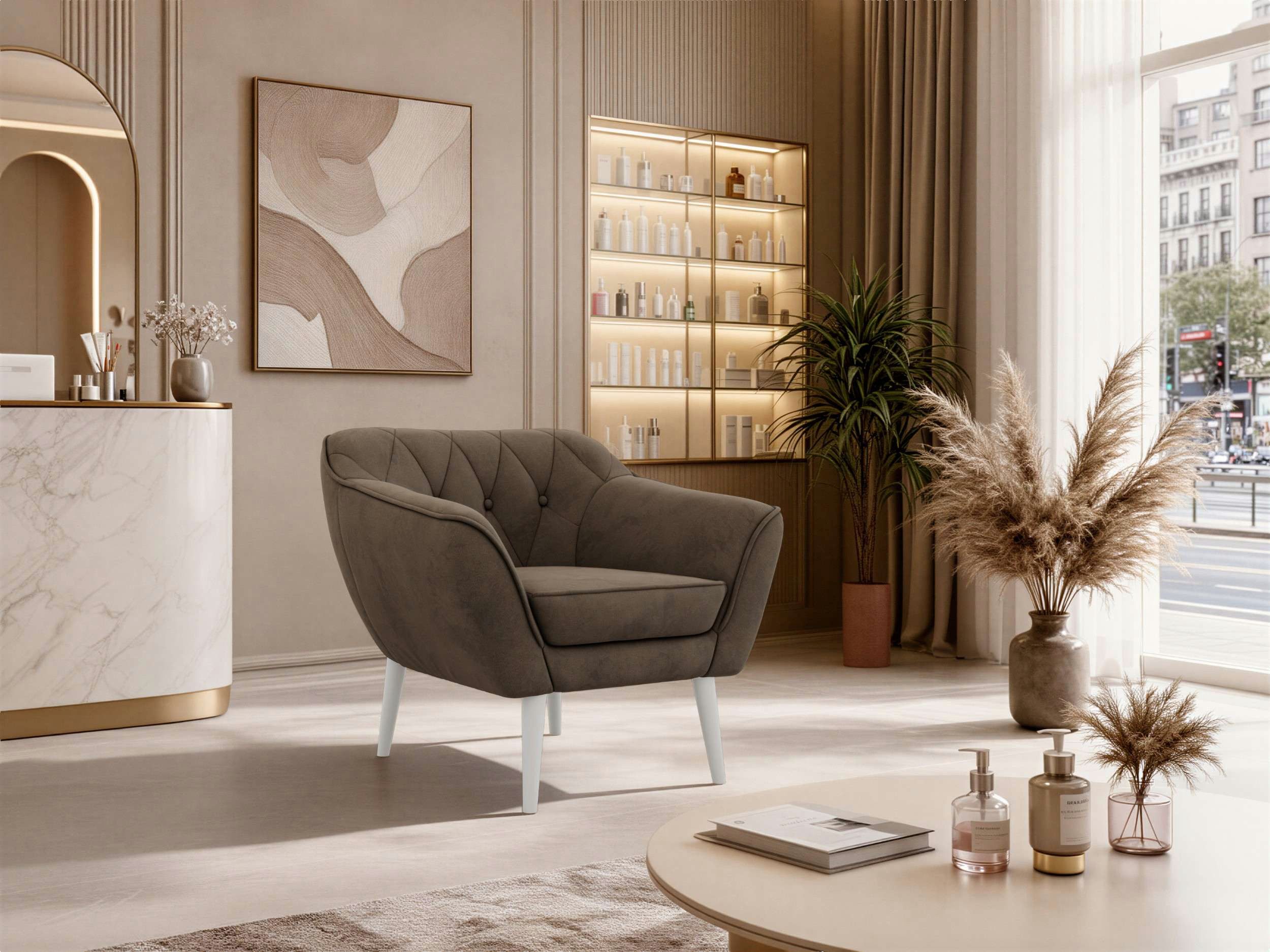 MKS MÖBEL Sofa PIRS, 1-Sitzer, Design mit Steppung, Wellenfederung, Scandi-Design, Füße wählbar