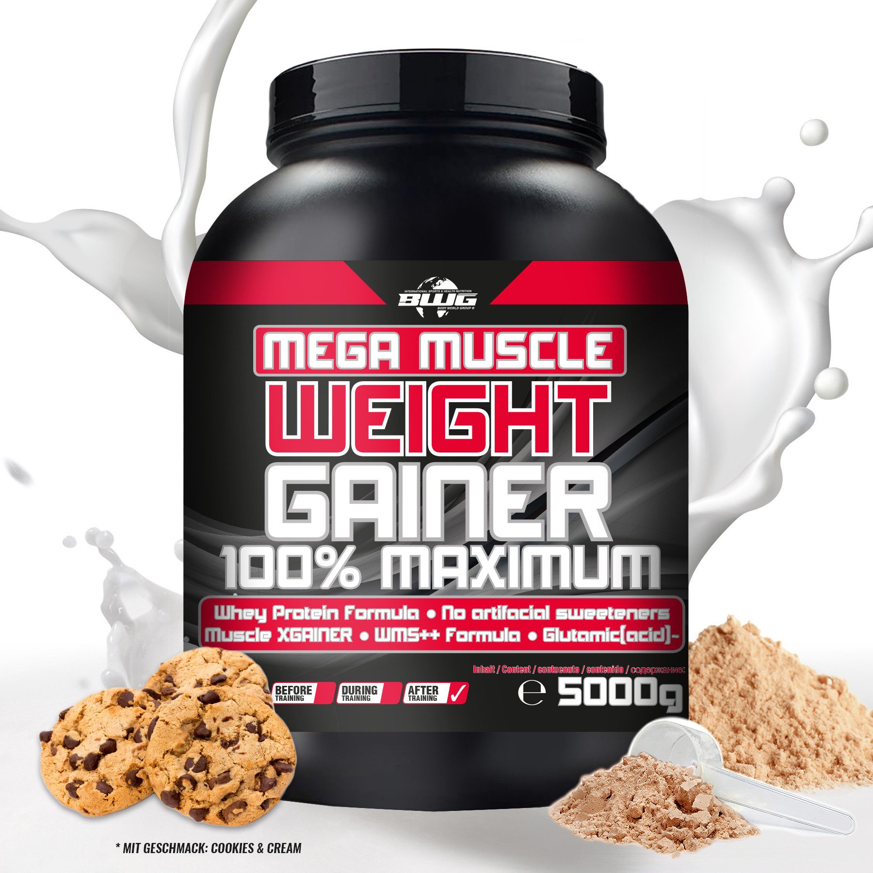 BWG BWG Mega Muscle Weight Gainer COOKIES & CREAM 5000g - Made in Germany pur