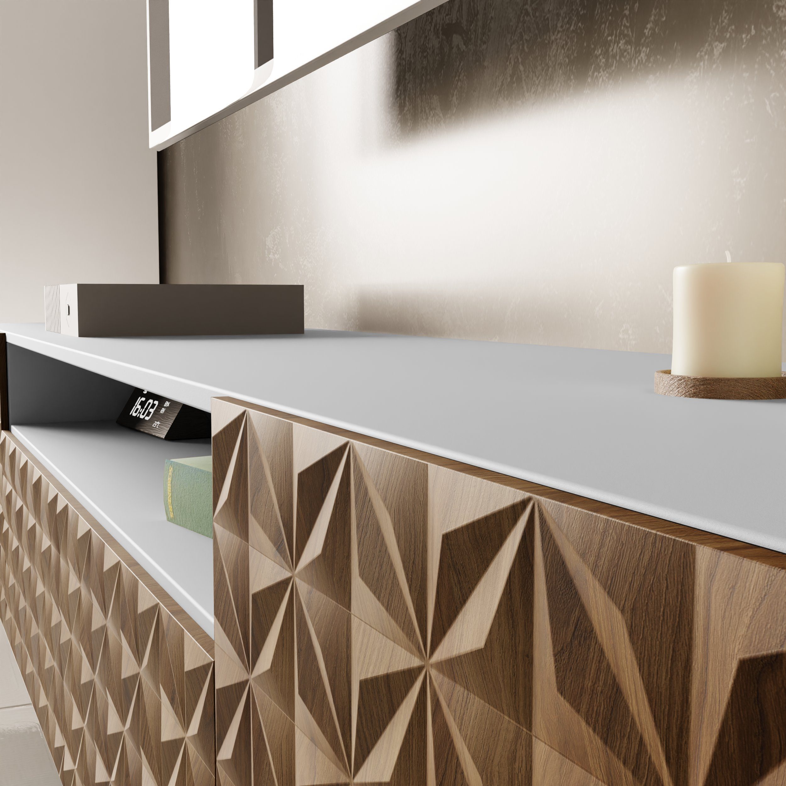 Beautysofa TV-Schrank Modernes RTV-Kabinett mit gefräster Front für Kaleido günstig online kaufen