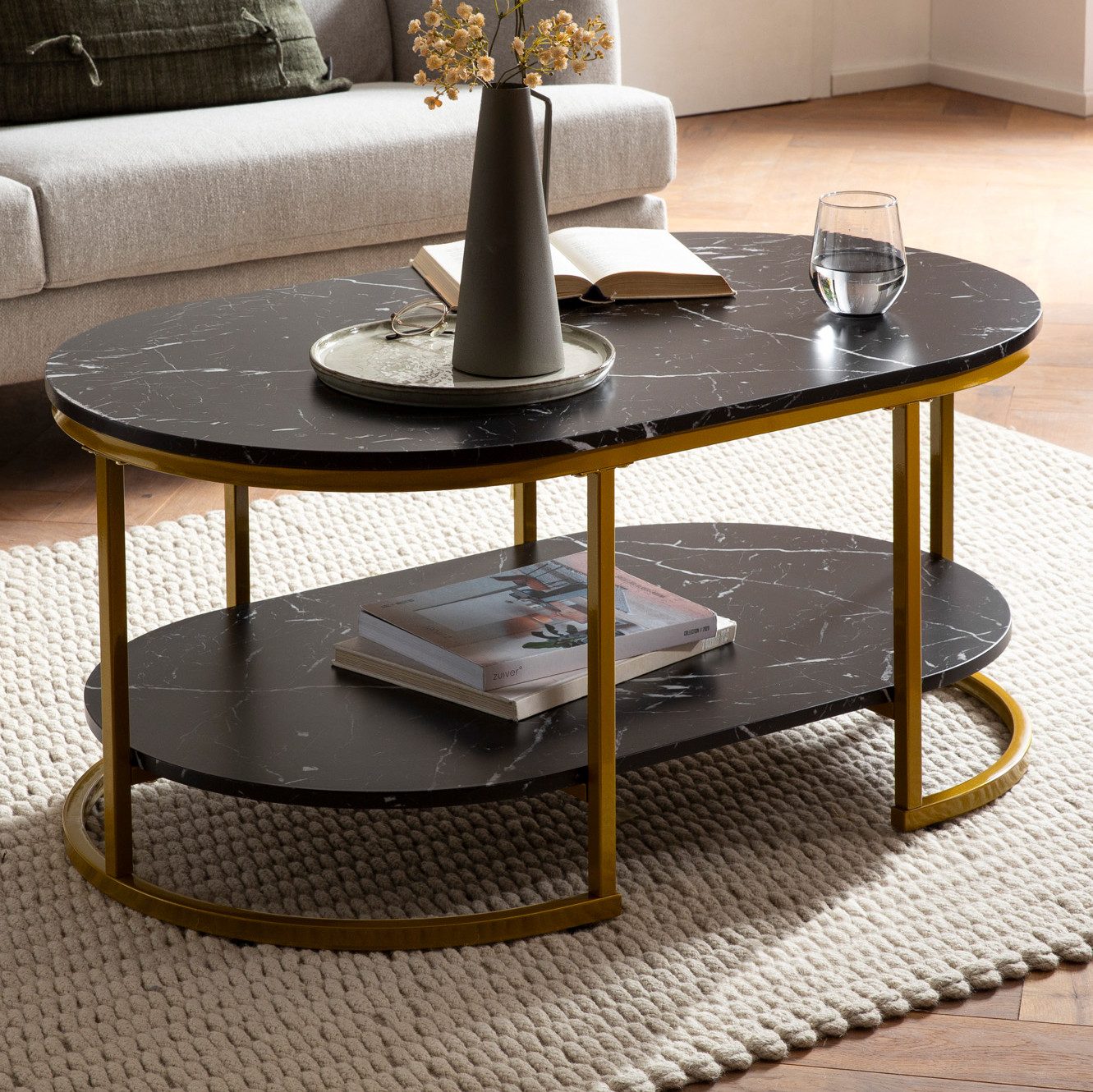 FINEBUY Couchtisch FB59210 (100x60x45cm, Sofatisch Marmor günstig online kaufen