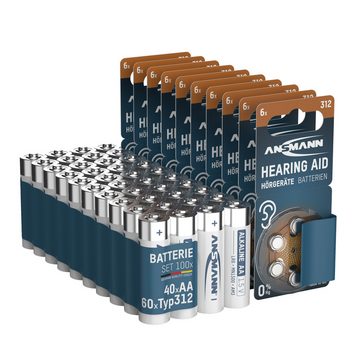 ANSMANN AG ANSMANN Set 40x Alkaline AA,60x Hörgerätezelle 312 Batterie