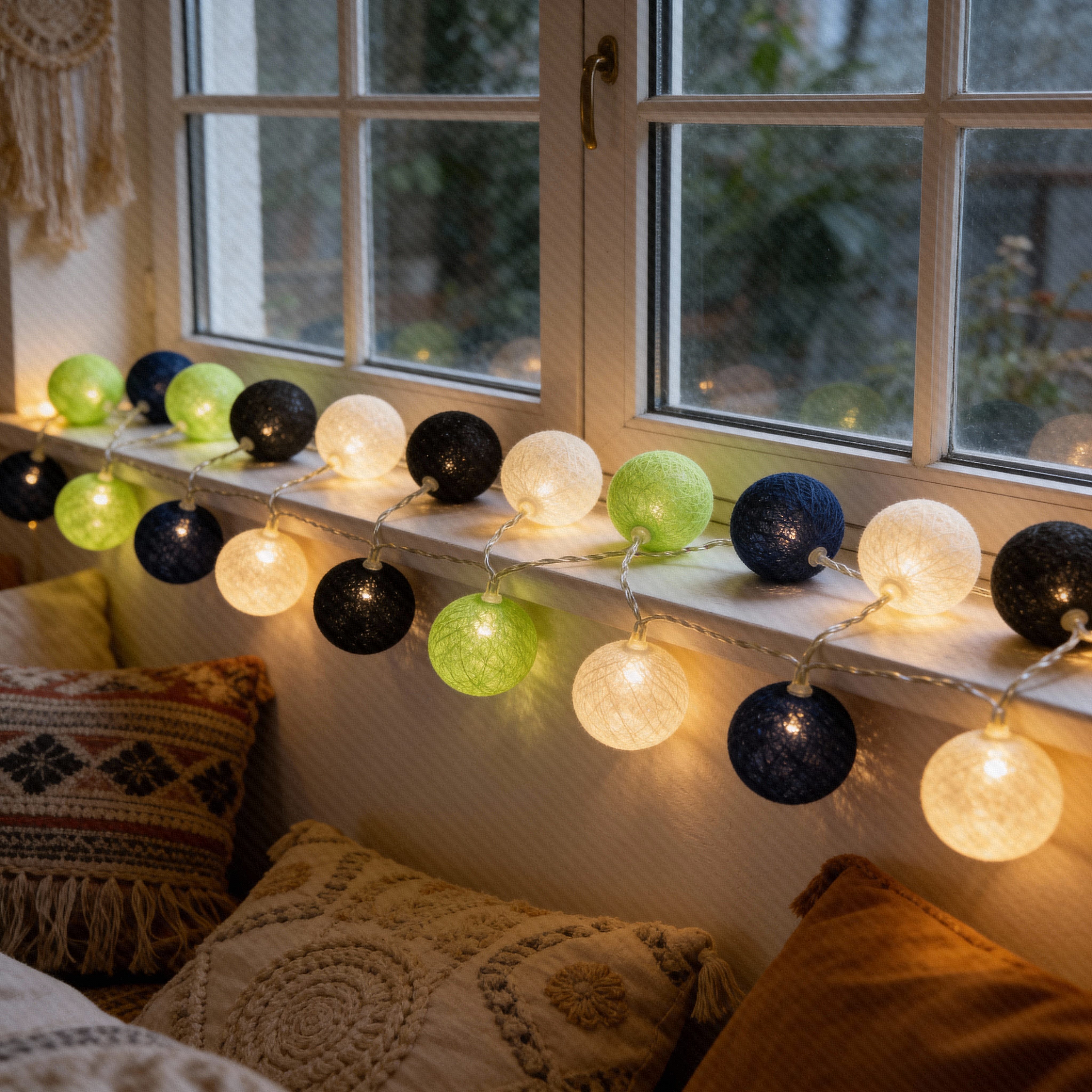 Guru-Shop LED-Lichterkette Stoff Ball Lichterkette, 20`er LED Kugel..