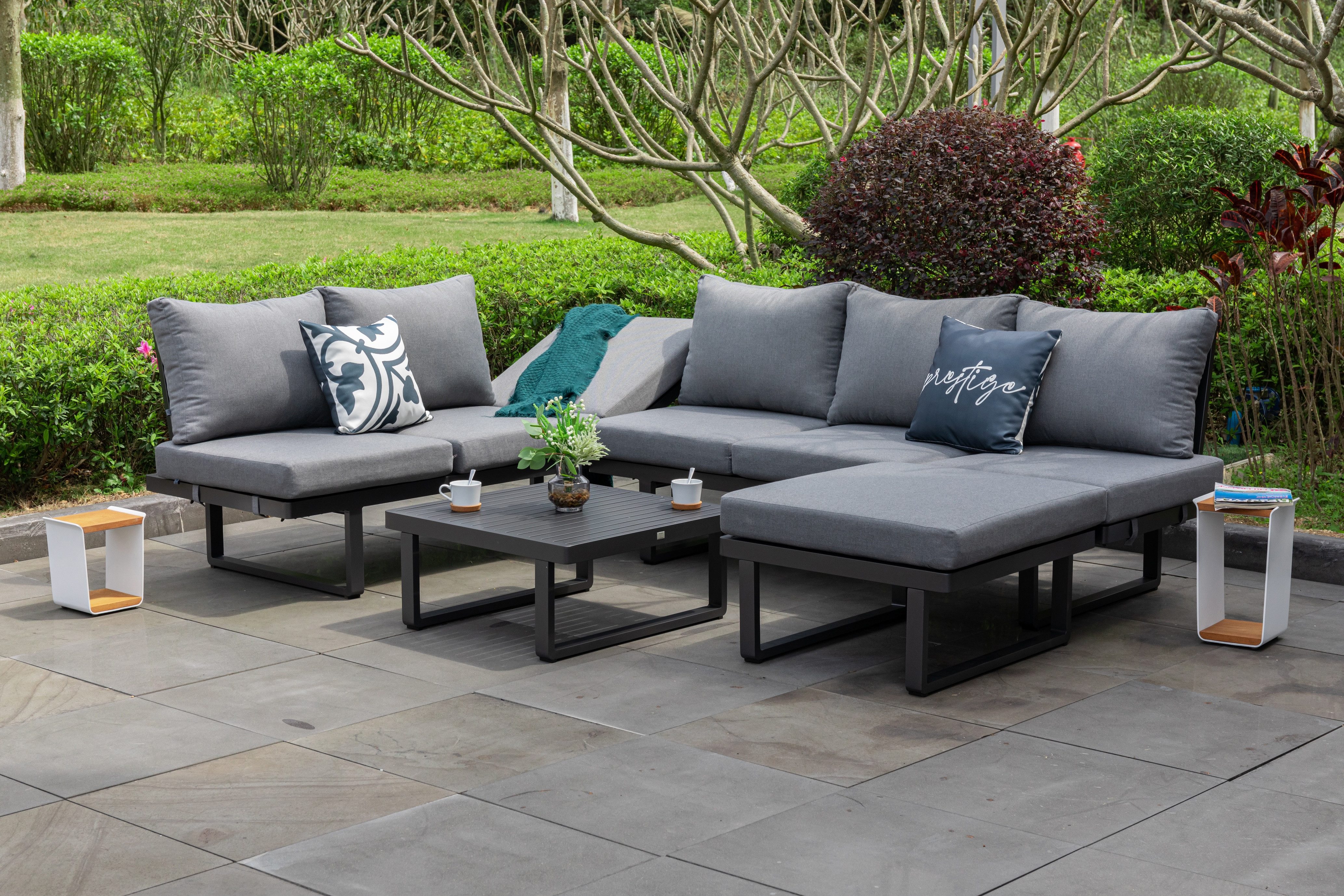 MANDALIKA Garden Gartenlounge-Set 4 tlg. Luxus Alu Multifunktions- Lounge Set Tesoro, (4-tlg)