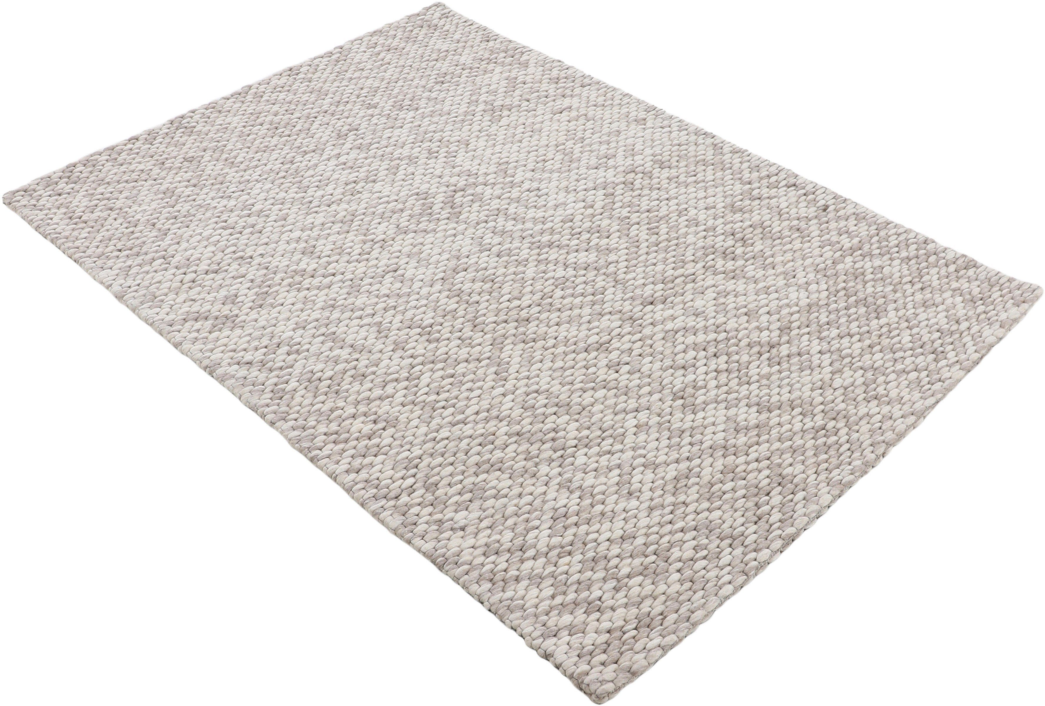 handgewebt, 14 weich dunkelbeige Sina, reine Handweb Höhe: carpetfine, kuschelig mm, Wollteppich meliert, Teppich, Wolle, rechteckig, &