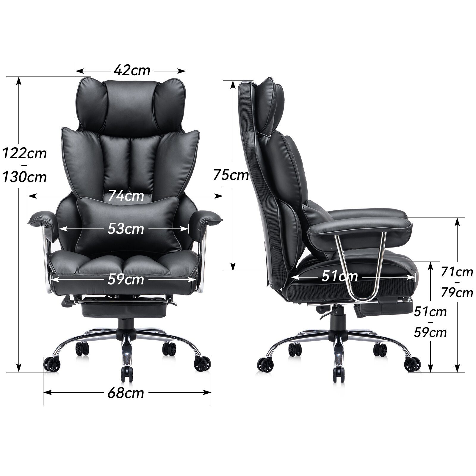 EFOMAO Chefsessel Ergonomischer Executive, PU-Kunstleder Bürodrehstuhl, Hochlehnen mit Fußstütze & Lordosenstütze