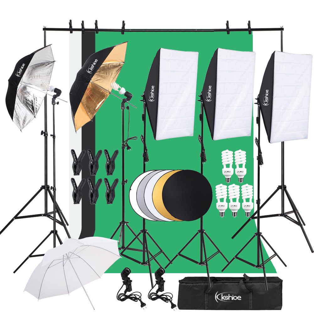 VINGLI Fotohintergrund Professionelles Dauerlicht Set 5500K Regenschirm, Hintergrund Fotostudio Set mit 2M-Stativ für Fotografieren