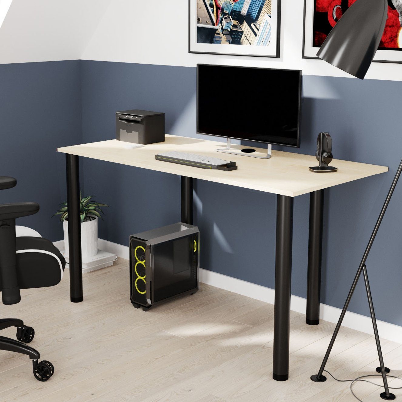 AKKE Schreibtisch, Ahorn 2mm PVC schwarze mit Beinen Schreibtisch Kantenumleimung