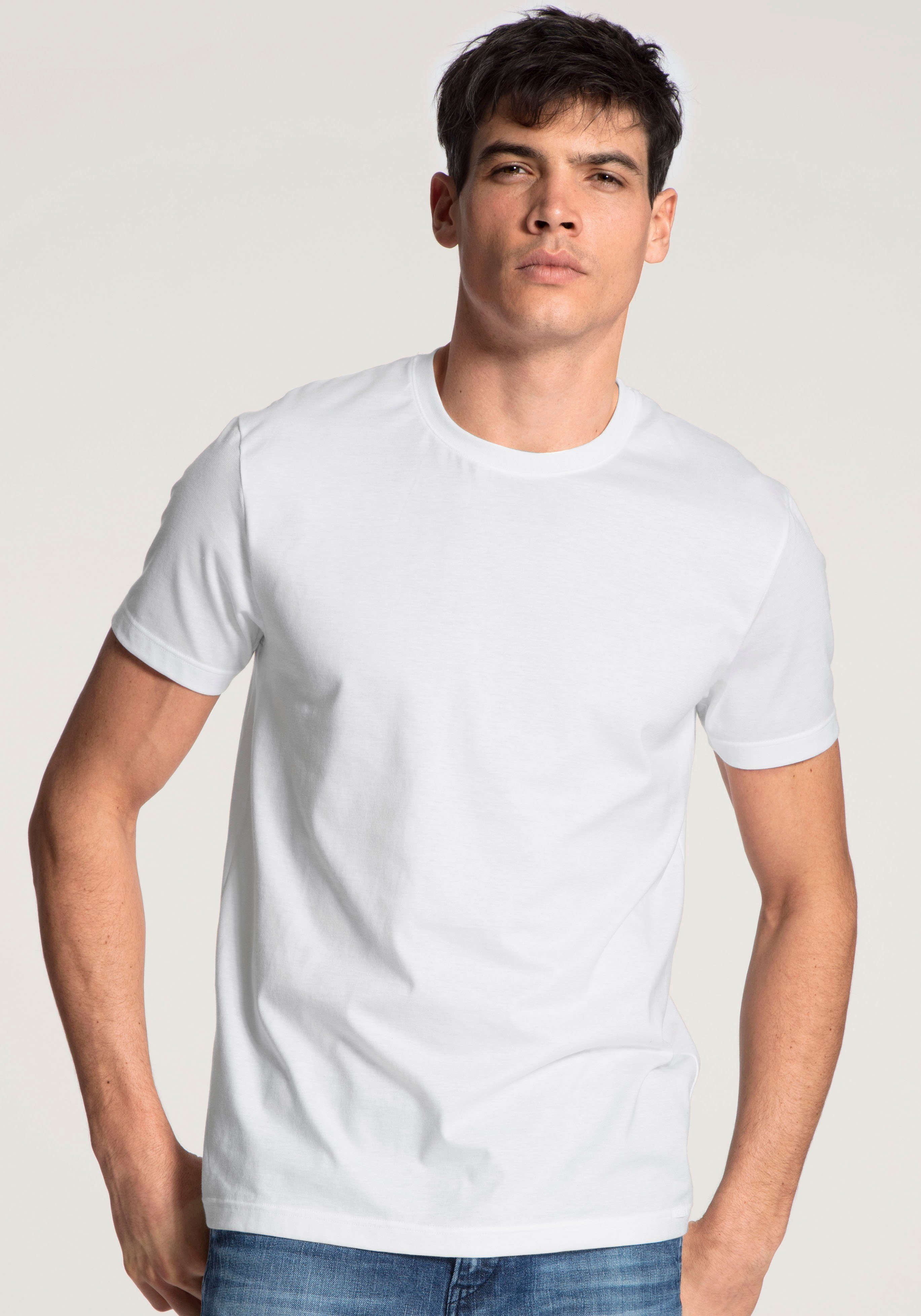 Modern T-Shirt enganliegendes weiss Kurzarmshirt, Natural (2er Pack) Fit CALIDA Benefit