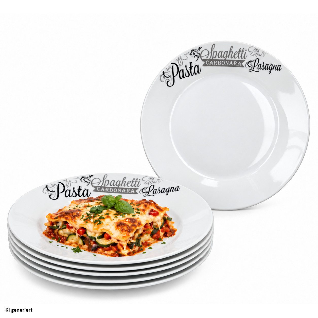 MamboCat Pastateller 6x Lasagne flache Teller Ø24cm Porzellan Pasta Dekor Speiseteller