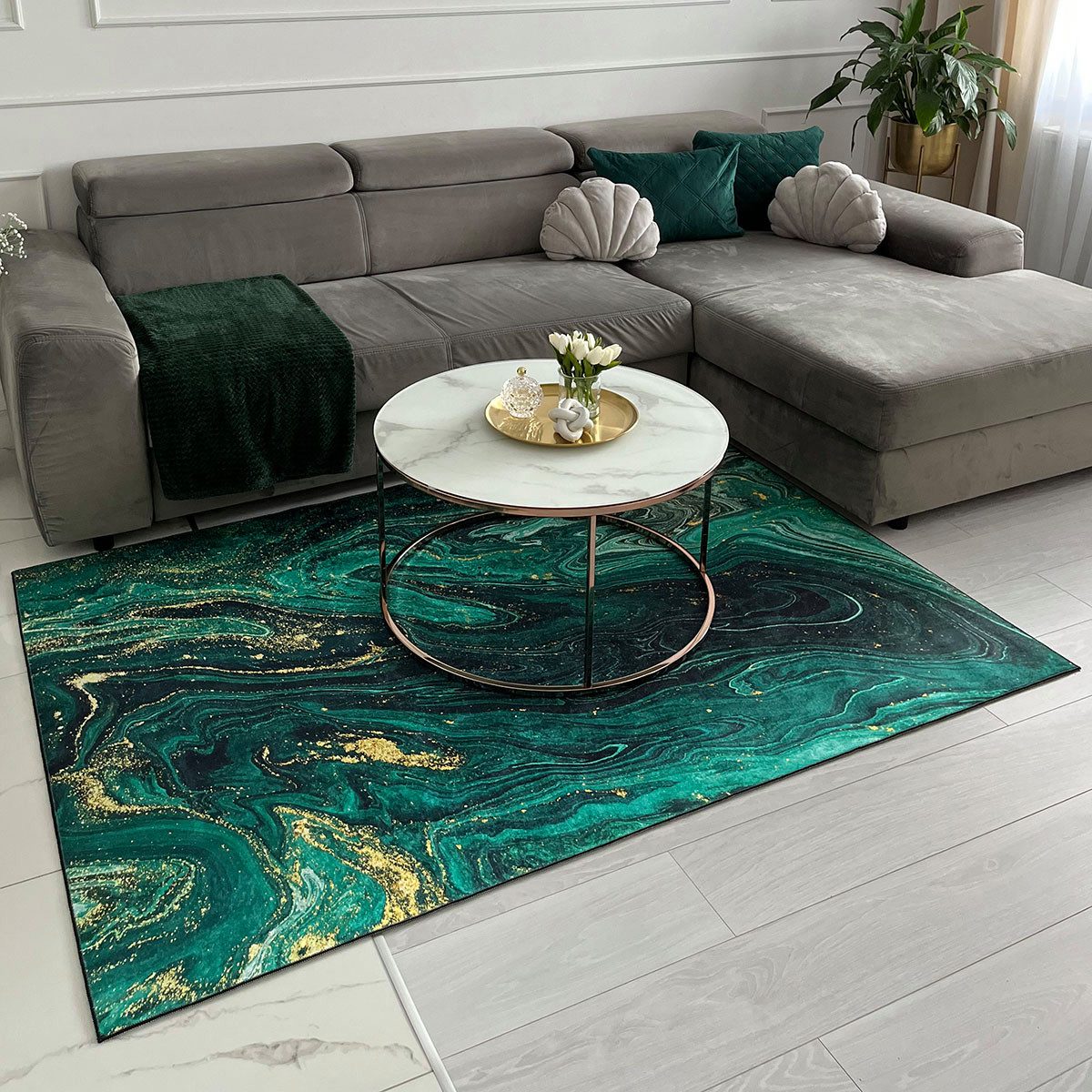 Mazovia Designteppich Modern Glamour Grün Wohnzimmer, Schlafzimmer, Esszimmer, Büro, Fußbodenheizung – Bild 3 von 5