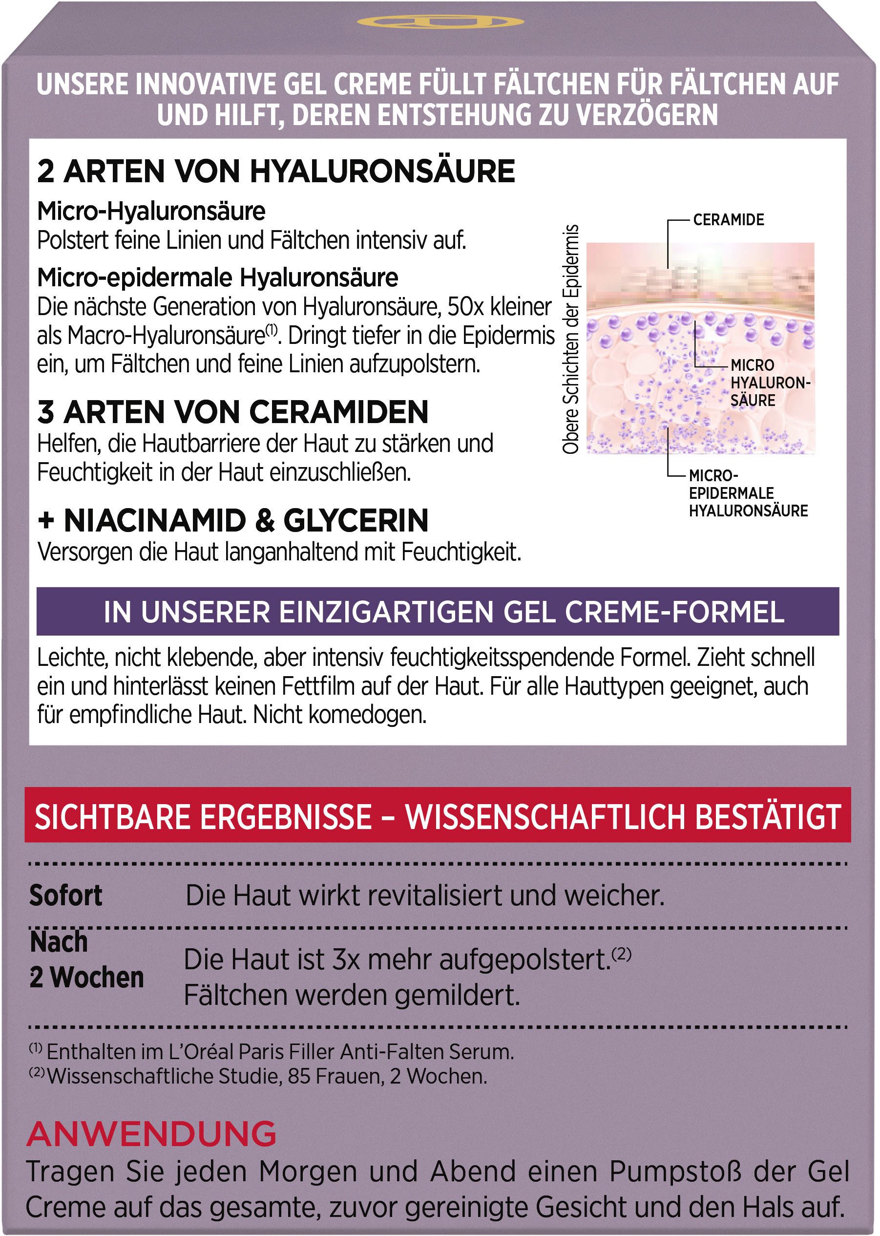L'ORÉAL PARIS Gesichtsgel REVITALIFT FILLER GEL-CREME, mit Hyaluron, polstert auf und mildert feine Falten