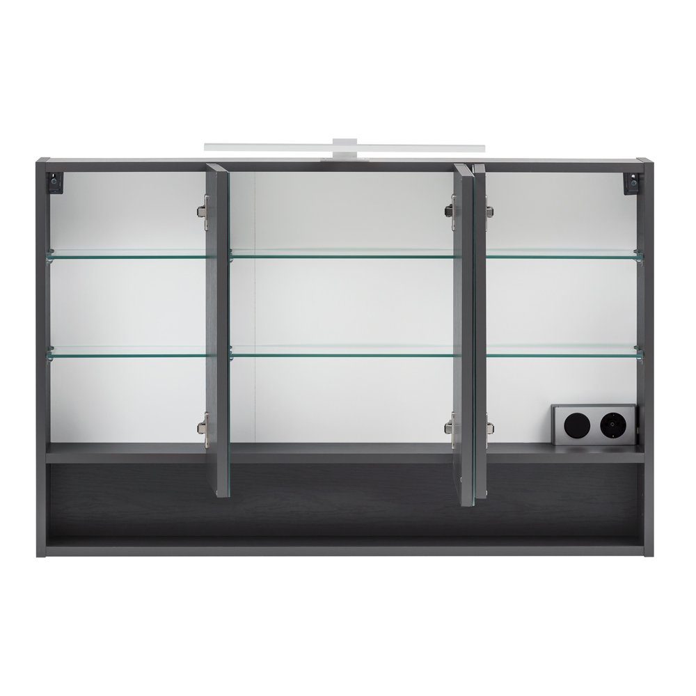 Lomadox Spiegelschrank KAHLA-03 : Badezimmer cm 100/64/20 100 Beleuchtung in LED graphit, cm inkl