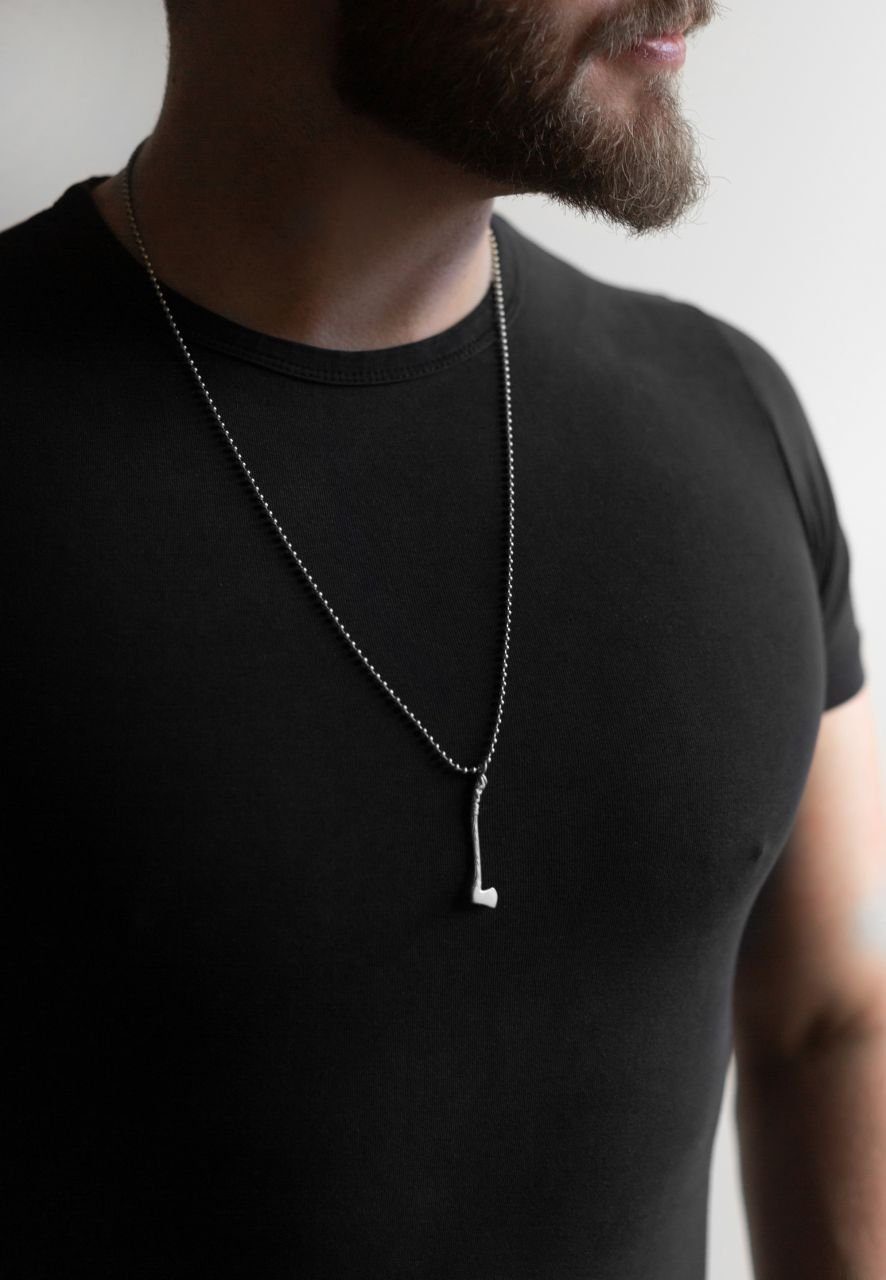 Akitsune Edelstahlkette Securis Halskette Silber 70 cm