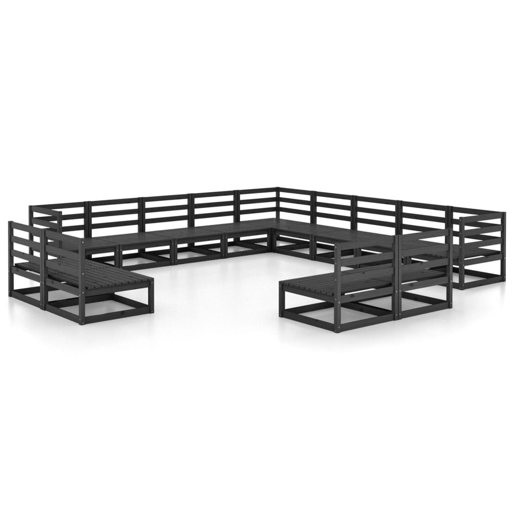 vidaXL Gartenlounge-Set 13-tlg. Garten-Lounge-Set Schwarz Massivholz Kiefer, (1-tlg)