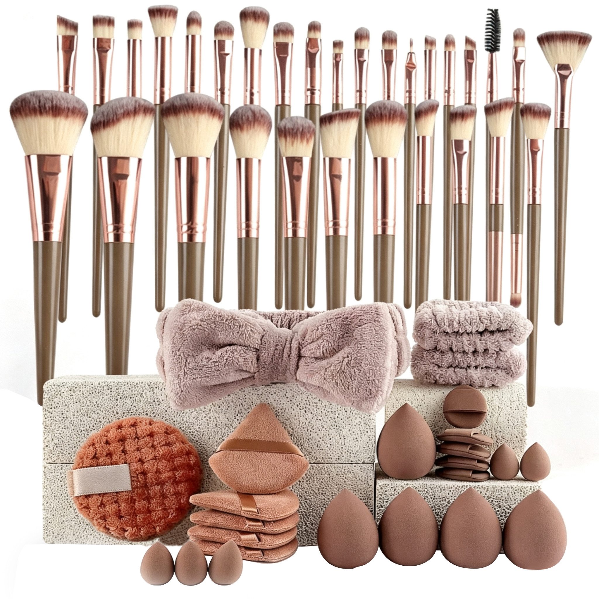 Luckice Kosmetikpinsel-Set Makeup Pinselset 40-teilig, Schminkpinsel Set Make Up Pinsel, mit Make‑up‑Schwämme, Puffs und Haarbändern für Anfänger & Profis