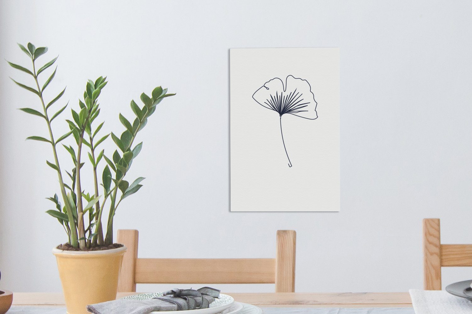 - fertig Leinwandbild Blume Zackenaufhänger, Gemälde, St), bespannt - 20x30 Schwarz inkl. Botanisch cm - Weiß, Leinwandbild OneMillionCanvasses® (1