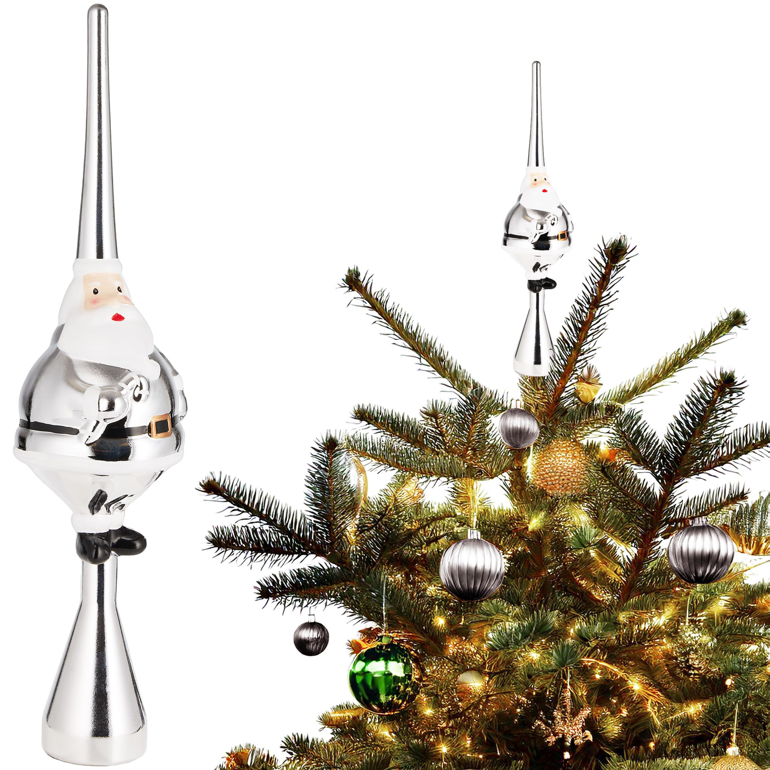 Christbaumspitze Weihnachtsbaumspitze Dicker Santa - Christbaumspitze glänzend - 35 cm