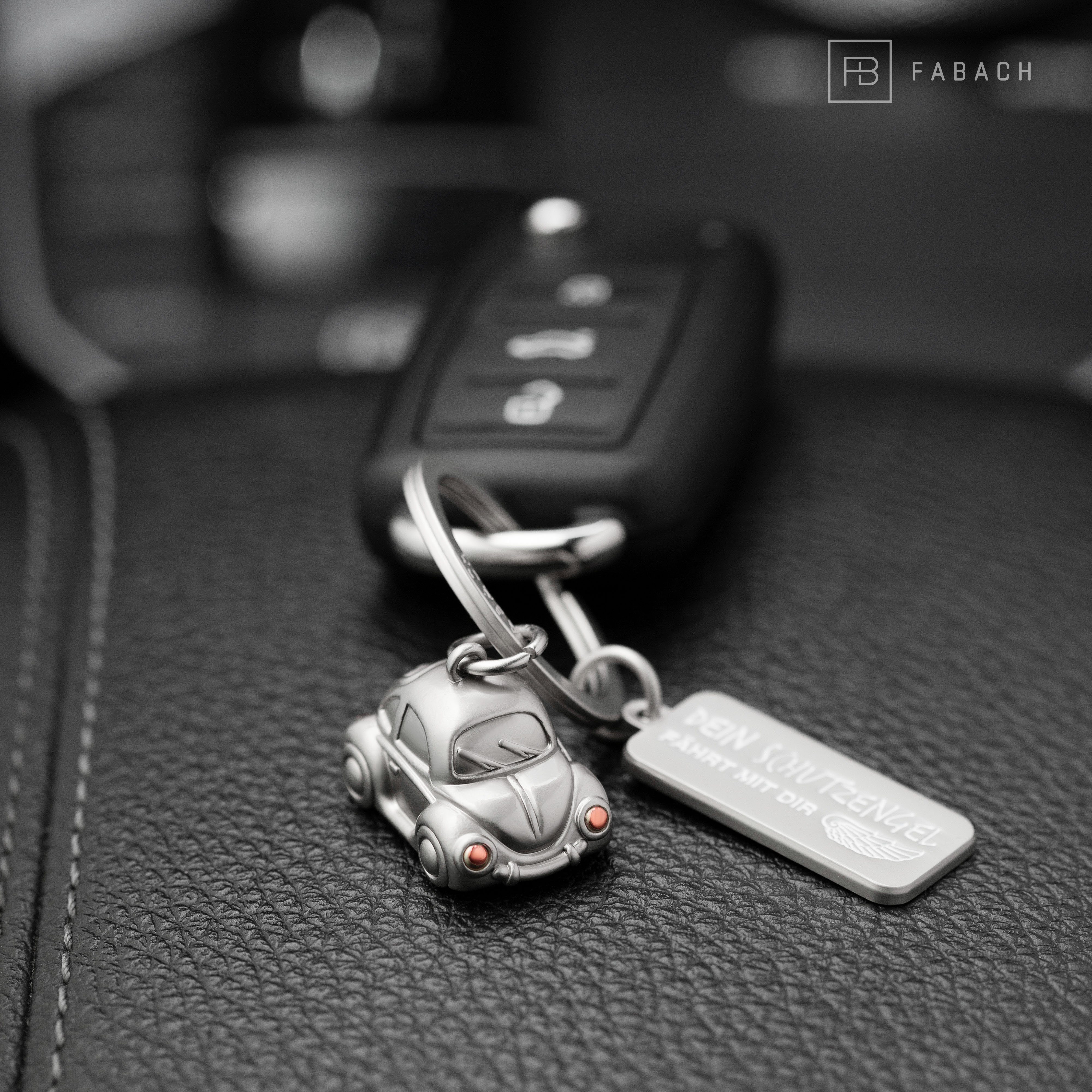 FABACH Schlüsselanhänger fahren "Deine Gravur Silber Auto Dir" mit Miniatur mit Schutzengel "Car"